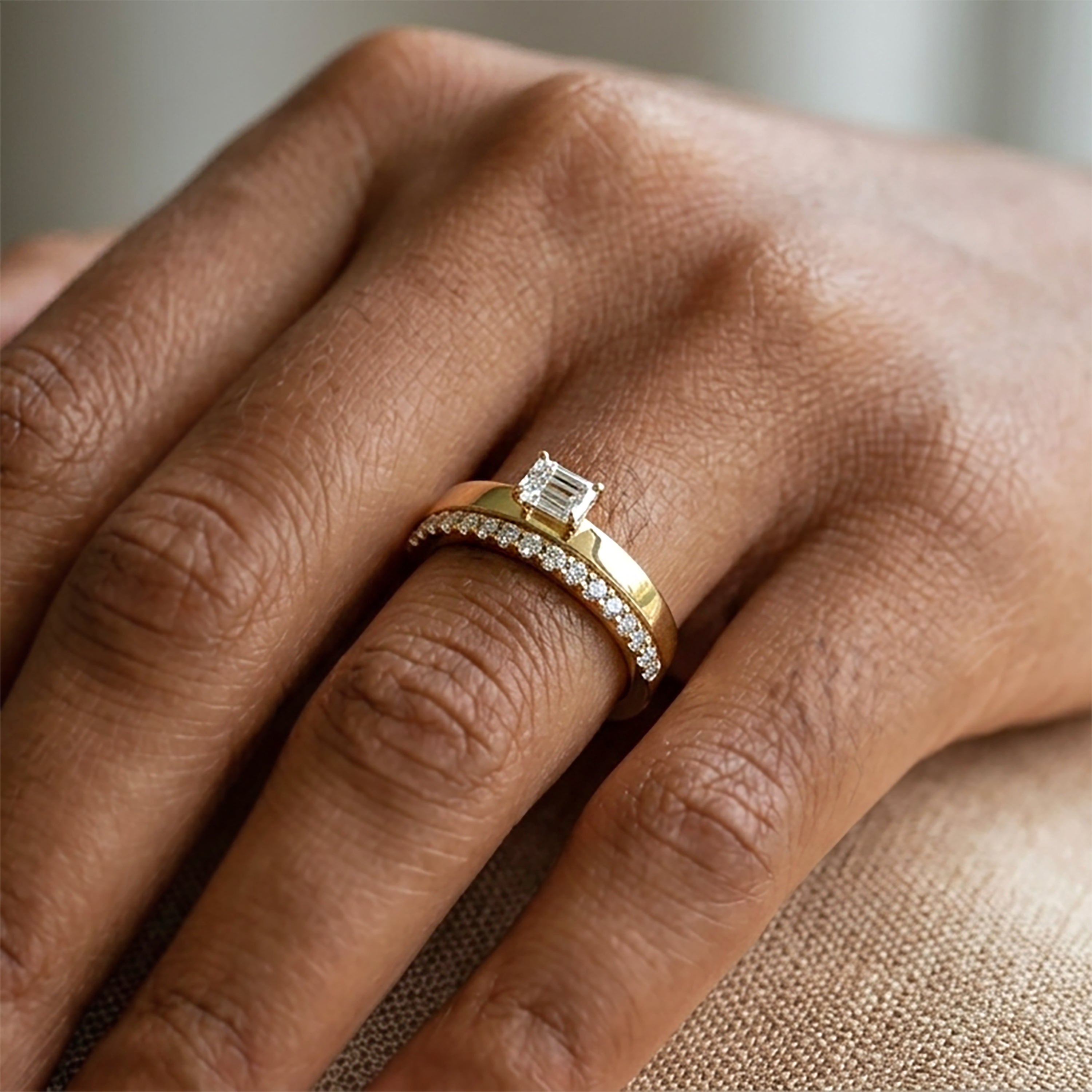 Emerald-Cut Diamond Solitaire Band Ring in 14K Gold