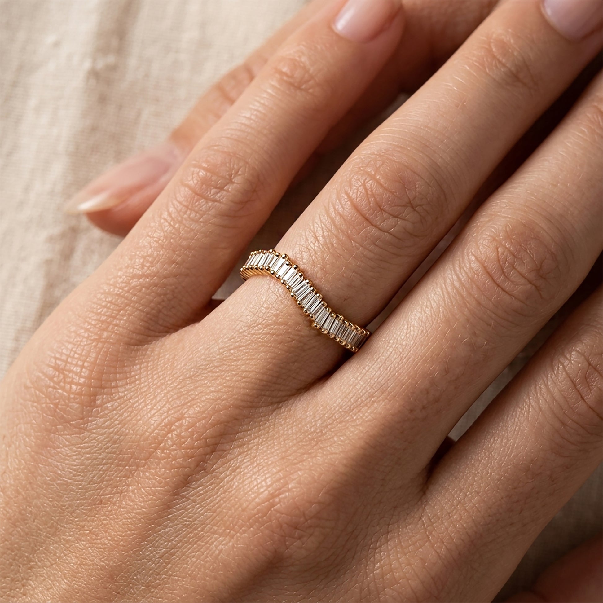 Diamond Baguette Curved Ring