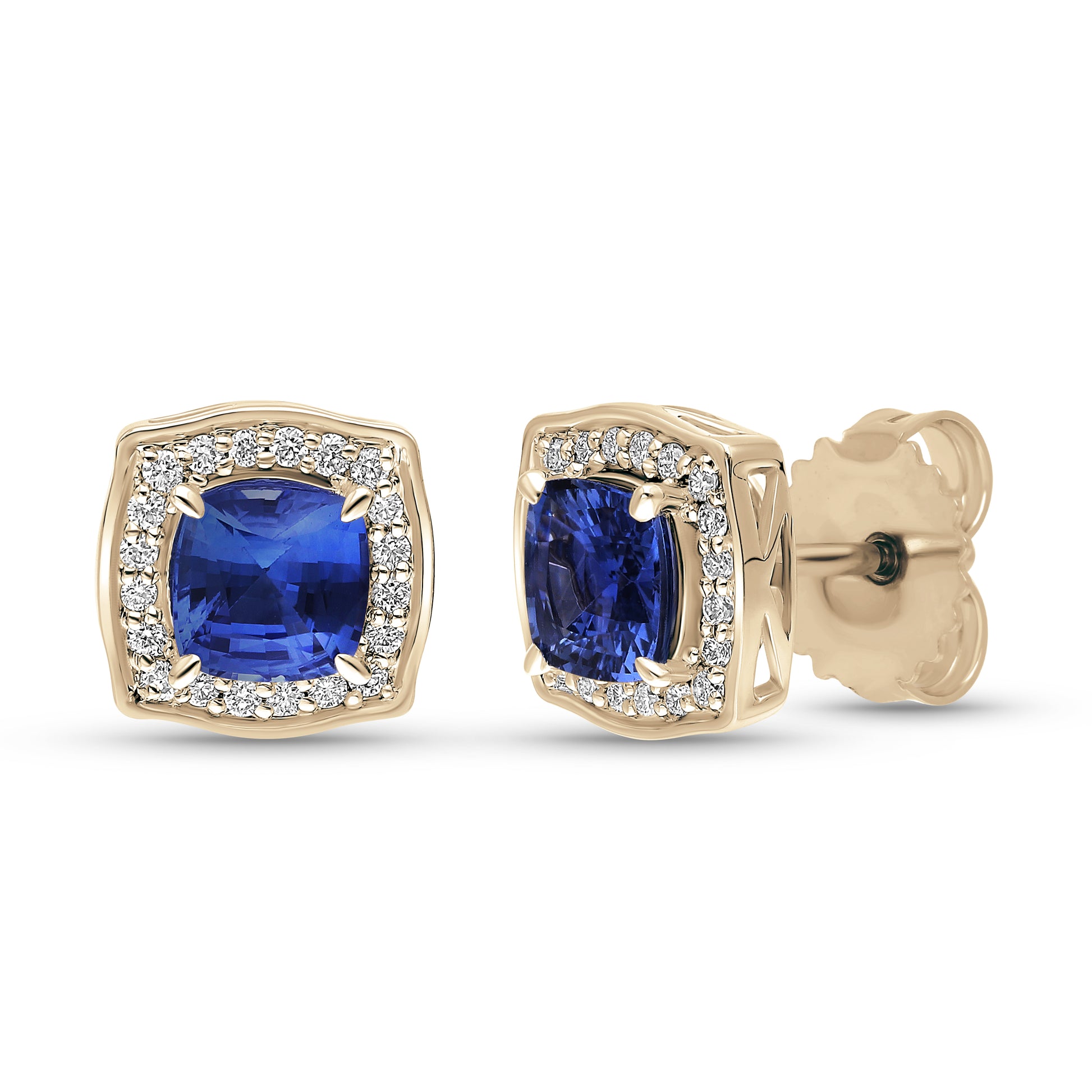 Regal Sapphire Cushion Earrings in 14K Gold