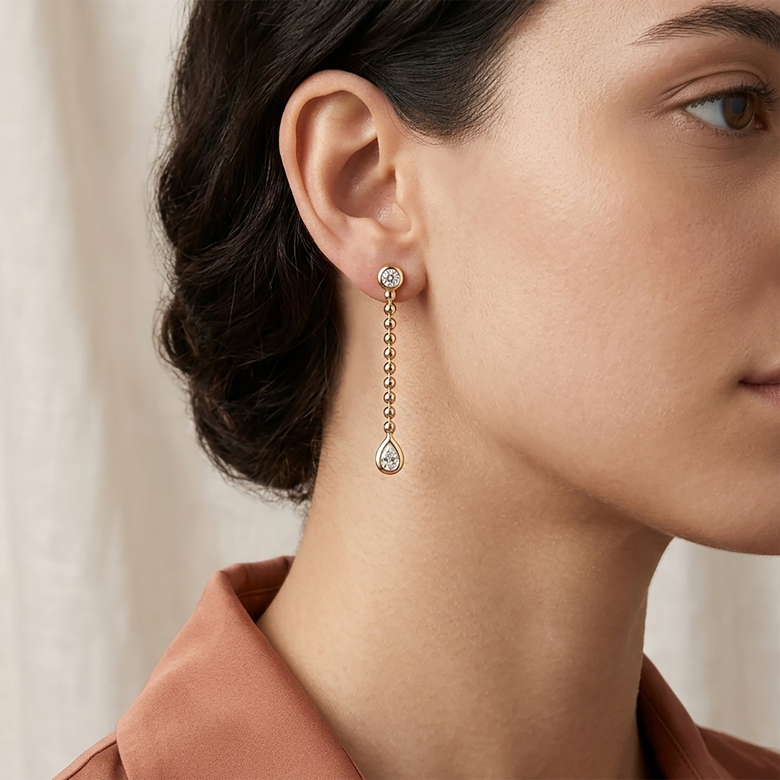 Bezel Set Diamond Dangle Earrings in 14K Gold