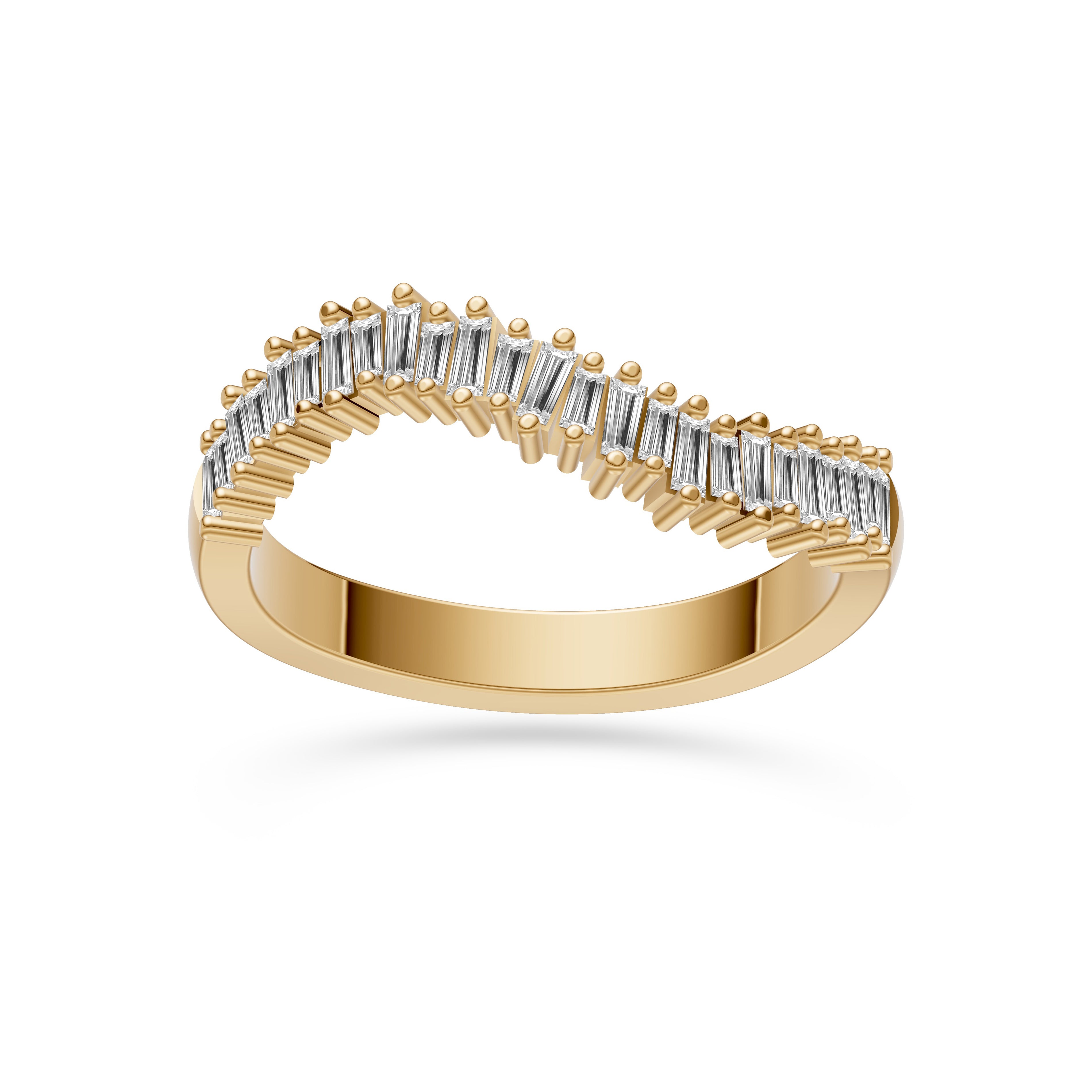 Diamond Baguette Curved Ring In 14K Gold