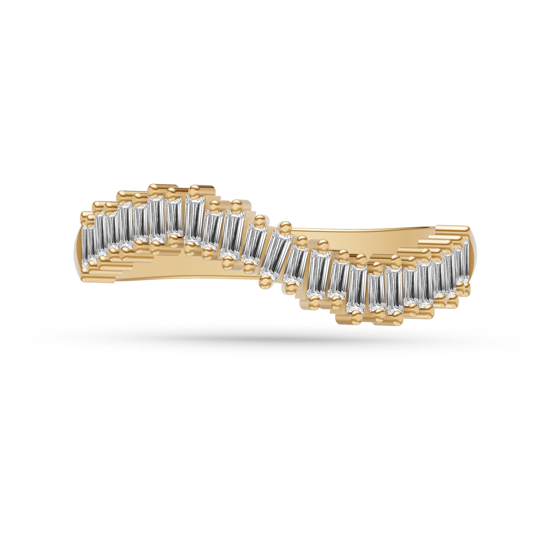 Diamond Baguette Curved Ring In 14K Gold