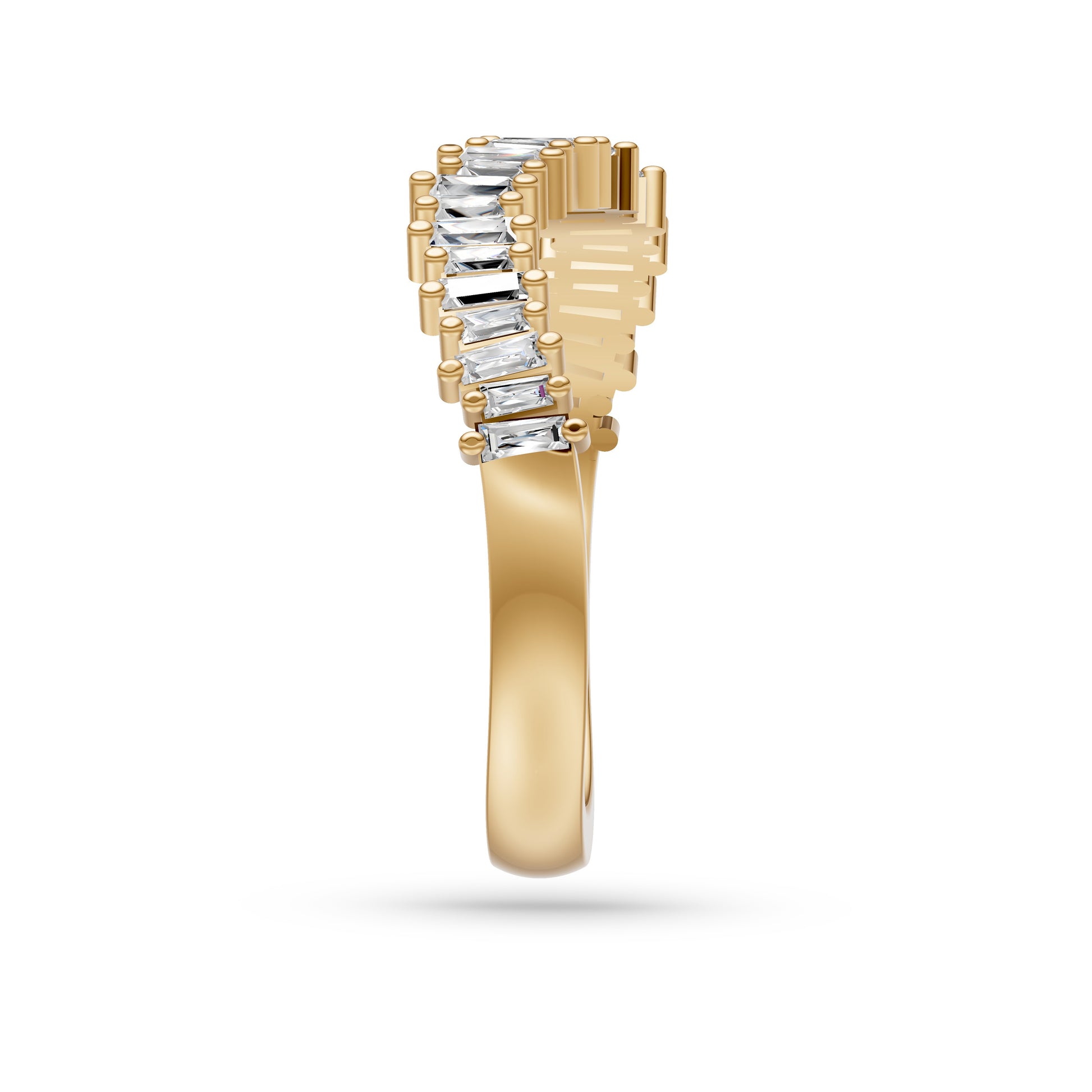 Diamond Baguette Curved Ring In 14K Gold