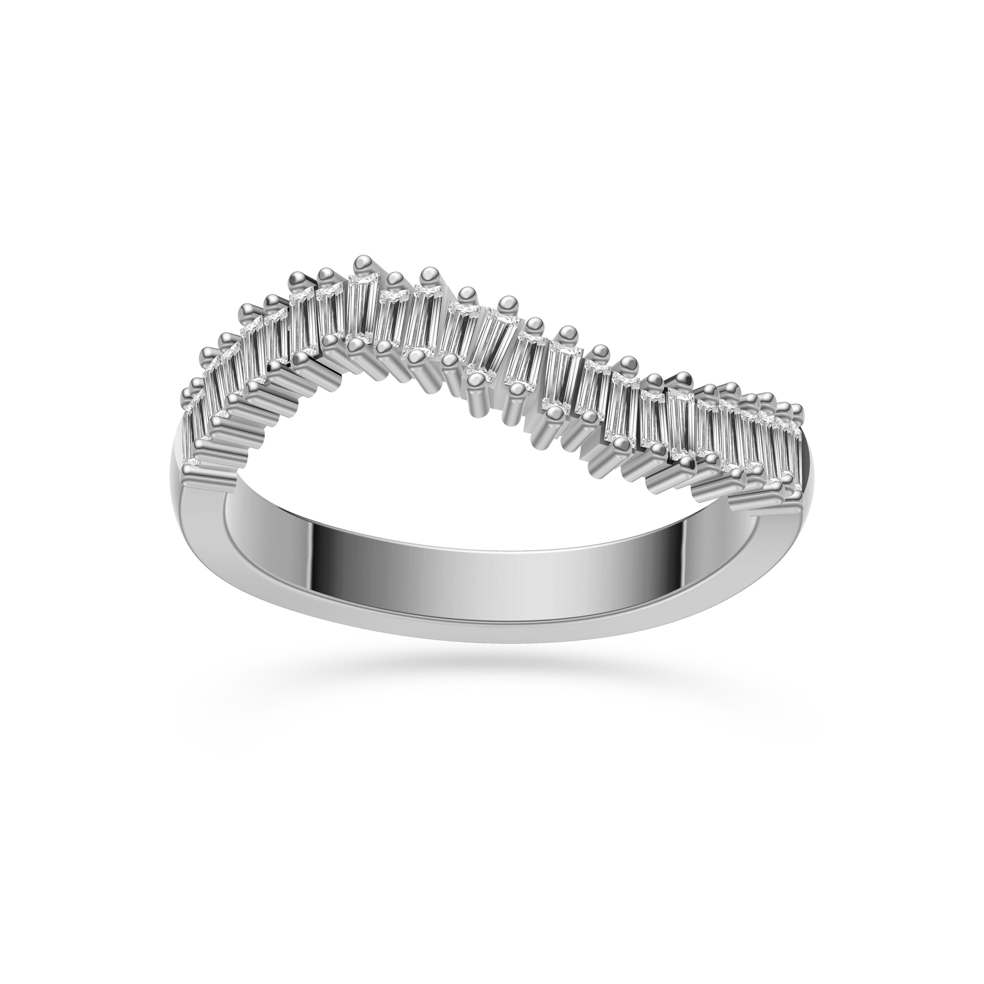 Diamond Baguette Curved Ring In 14K Gold