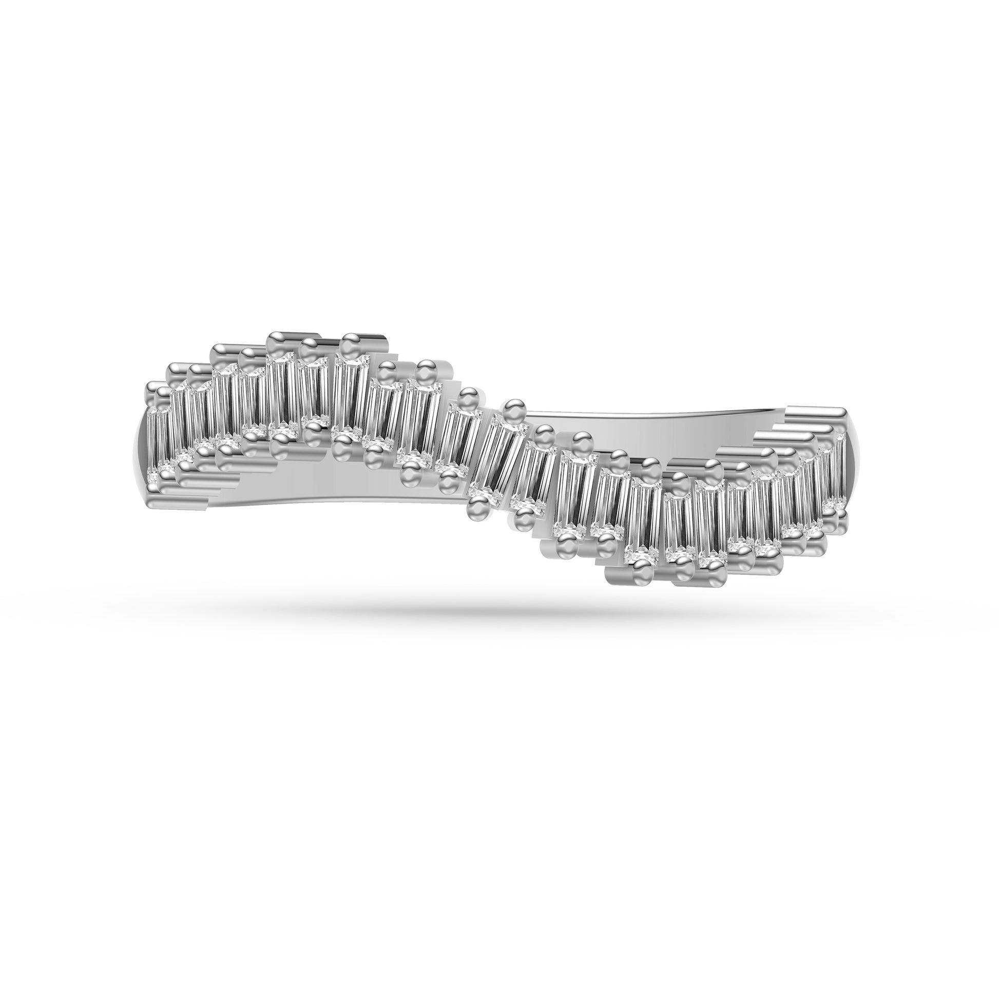 Diamond Baguette Curved Ring In 14K Gold
