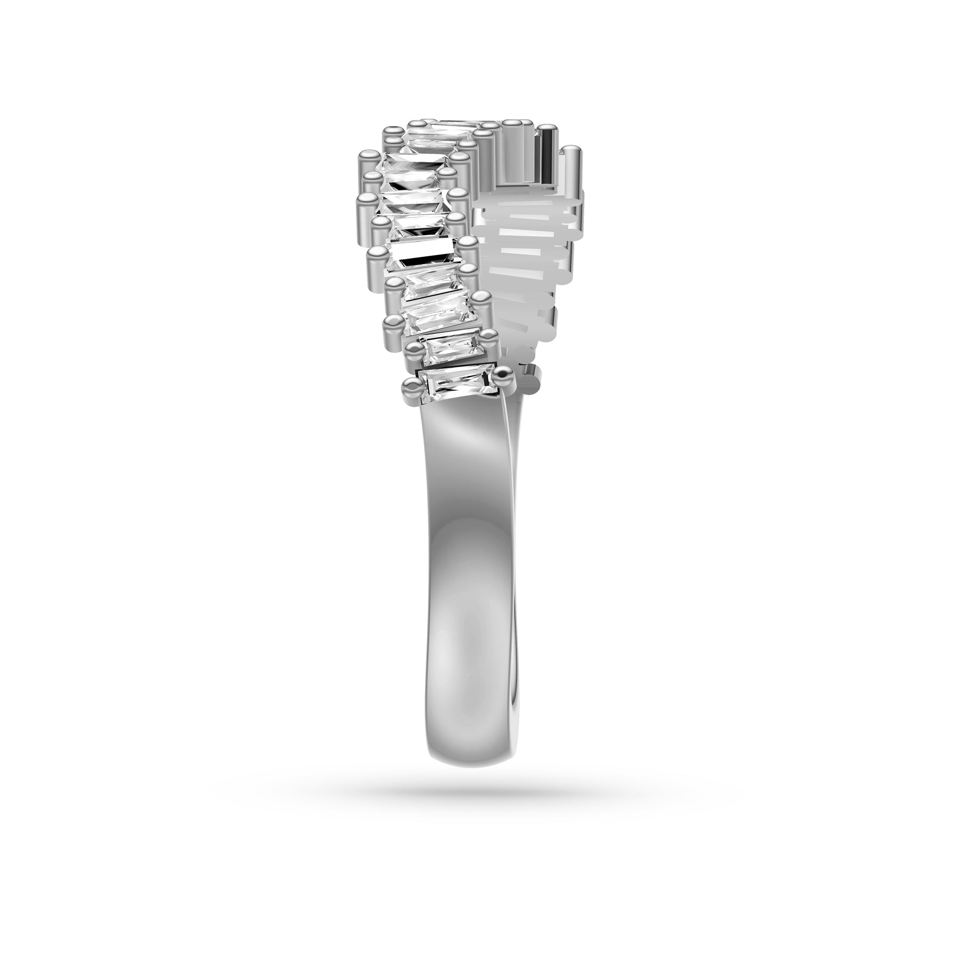 Diamond Baguette Curved Ring In 14K Gold