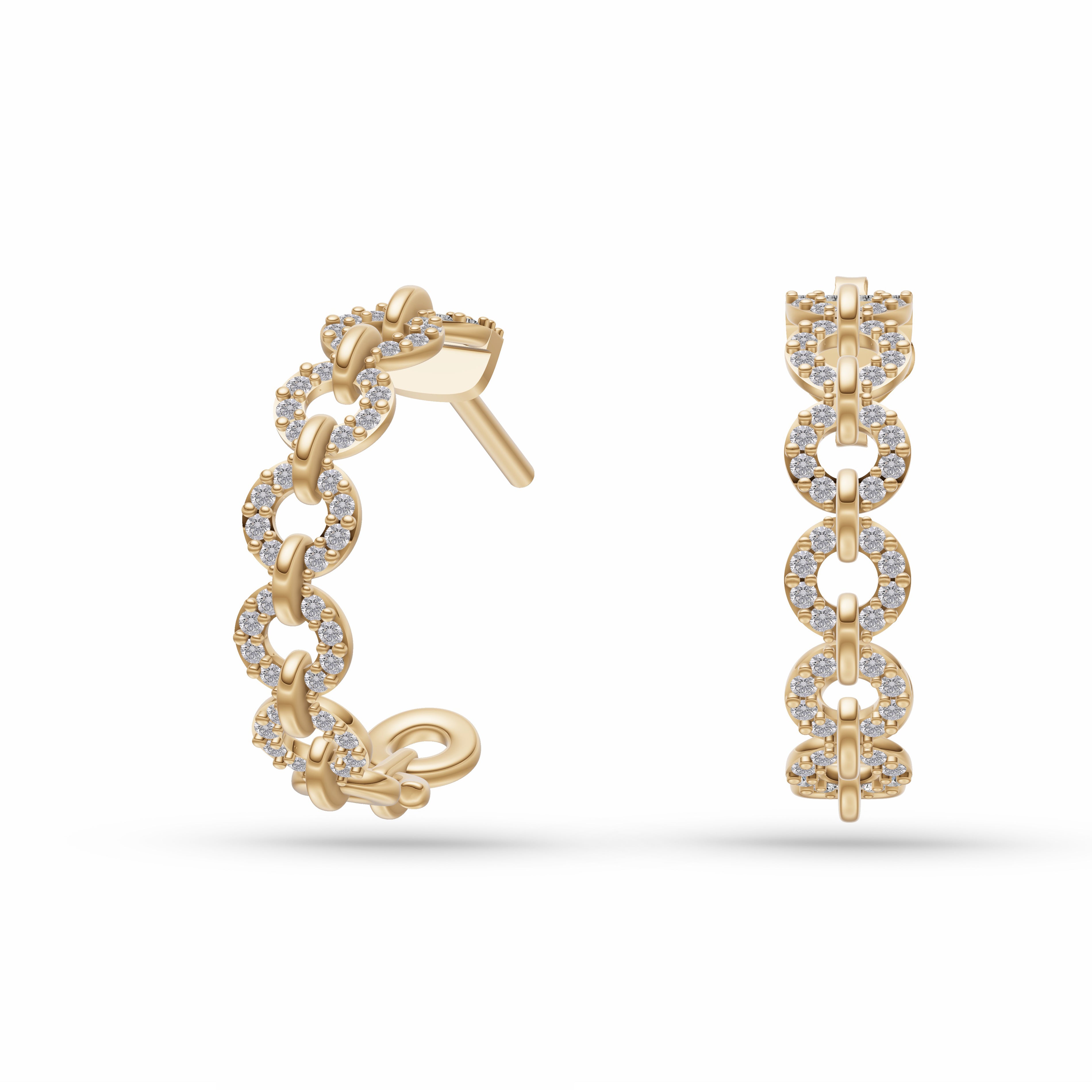 Diamond Link Hoop Earrings in 14K Gold