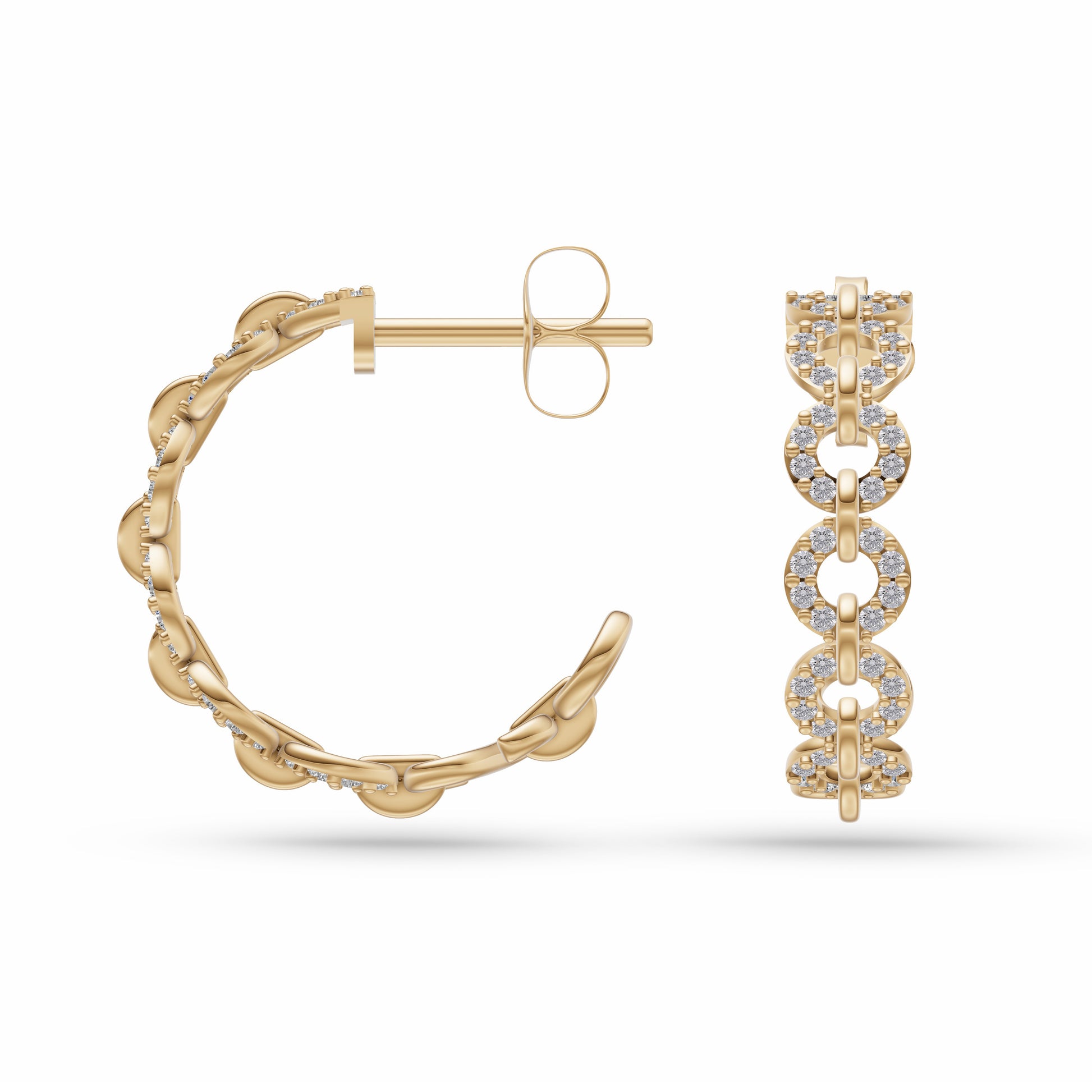Diamond Chain Link Hoop Earrings in 14K Gold