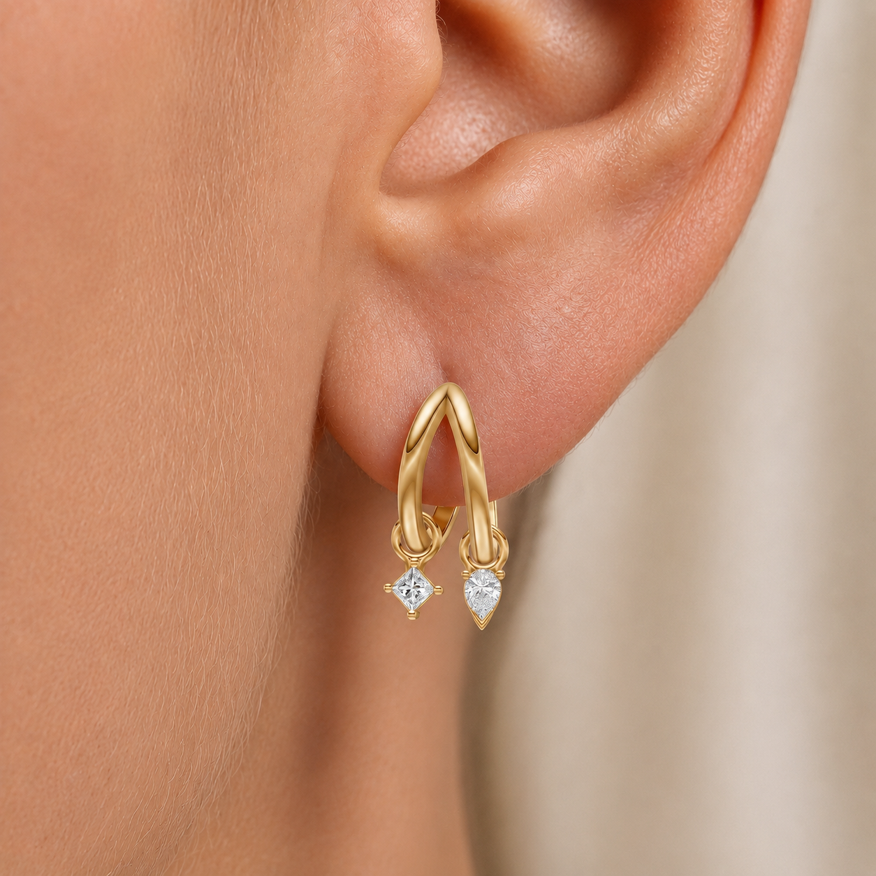 Diamond Charm Hoop Earrings in 14K Gold