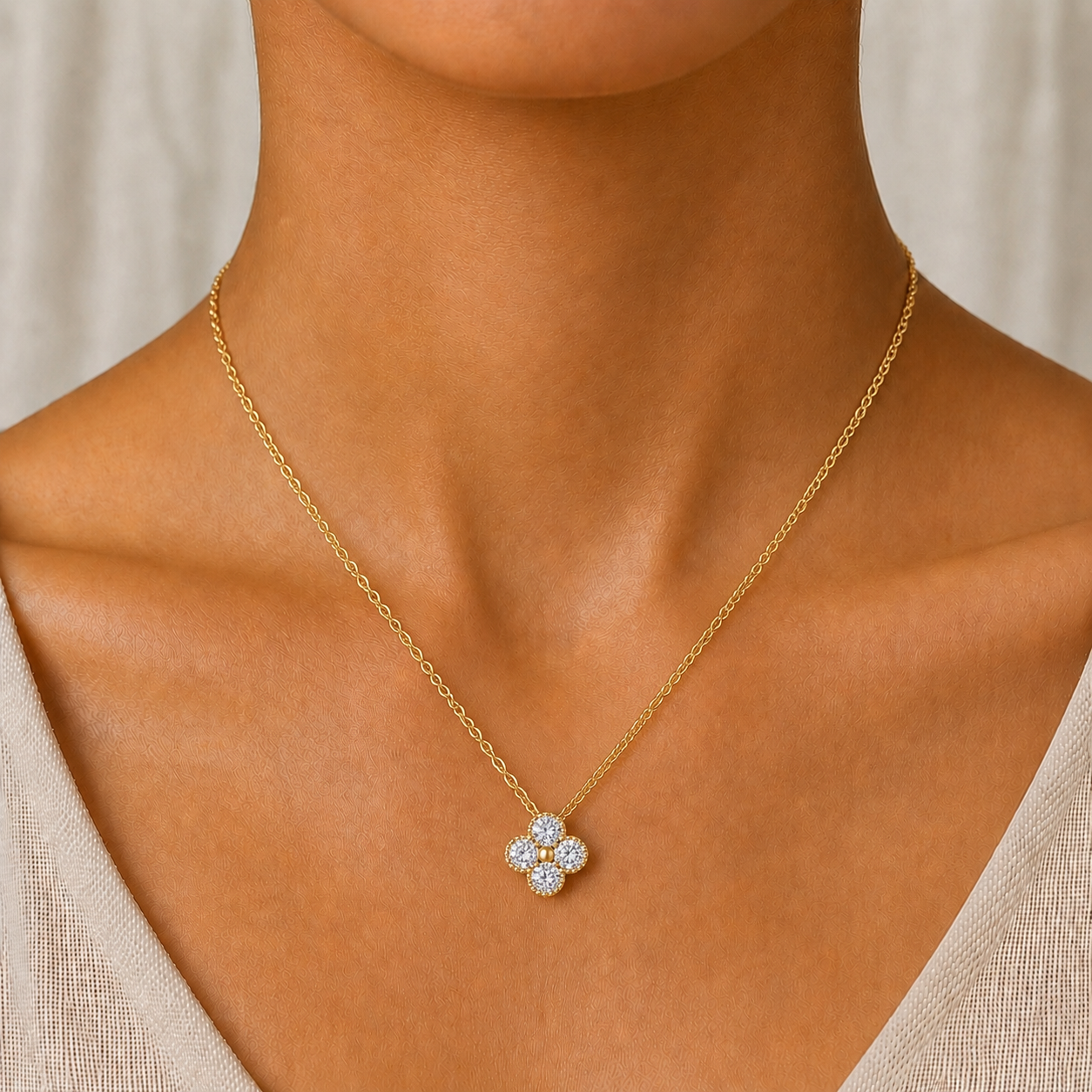 Diamond Flower Cluster Necklace in 14K Gold