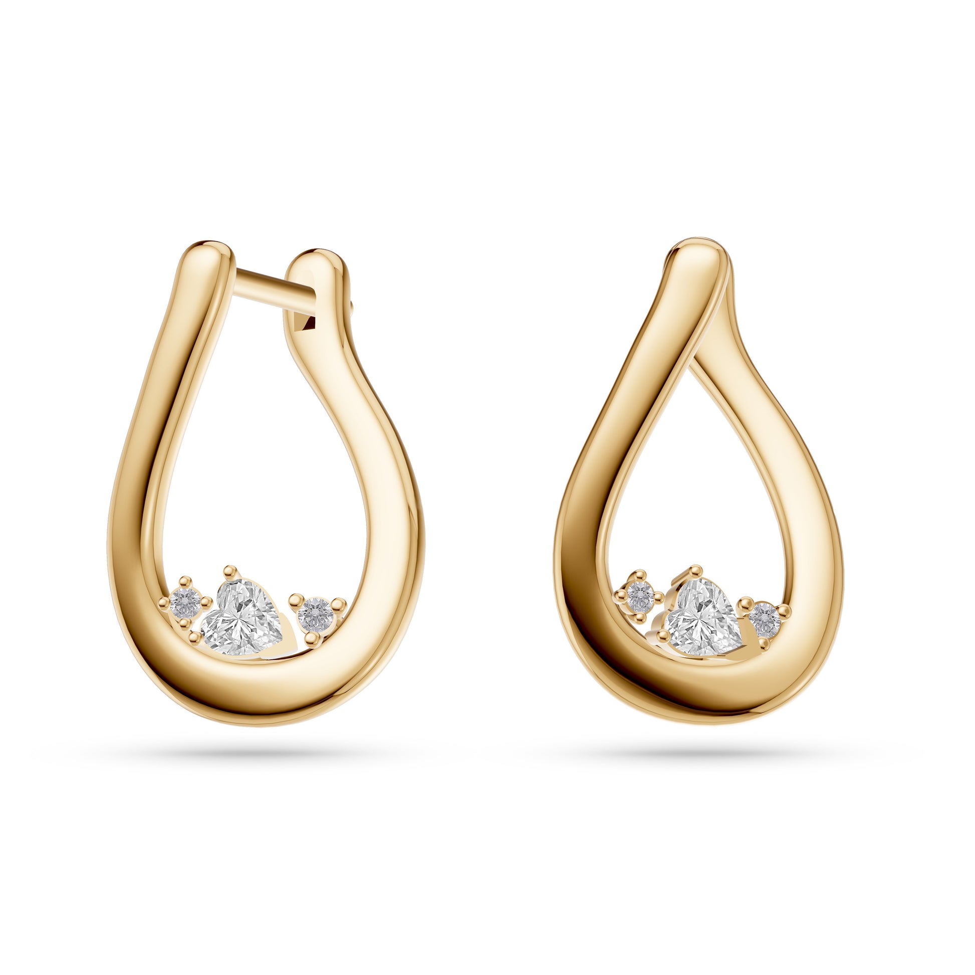 Diamond Heart Teardrop Earrings in 14K Gold