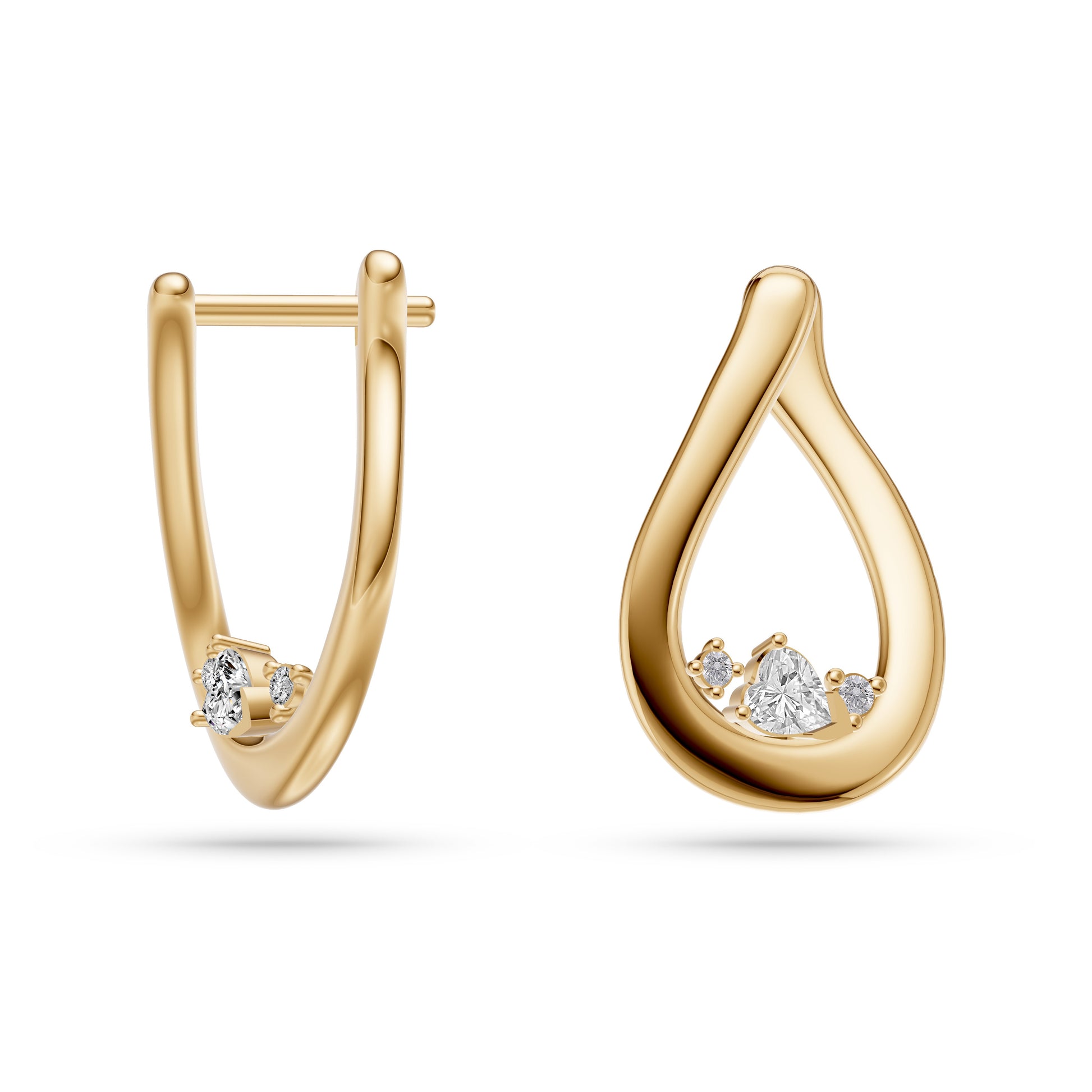 Diamond Heart Teardrop Earrings in 14K Gold