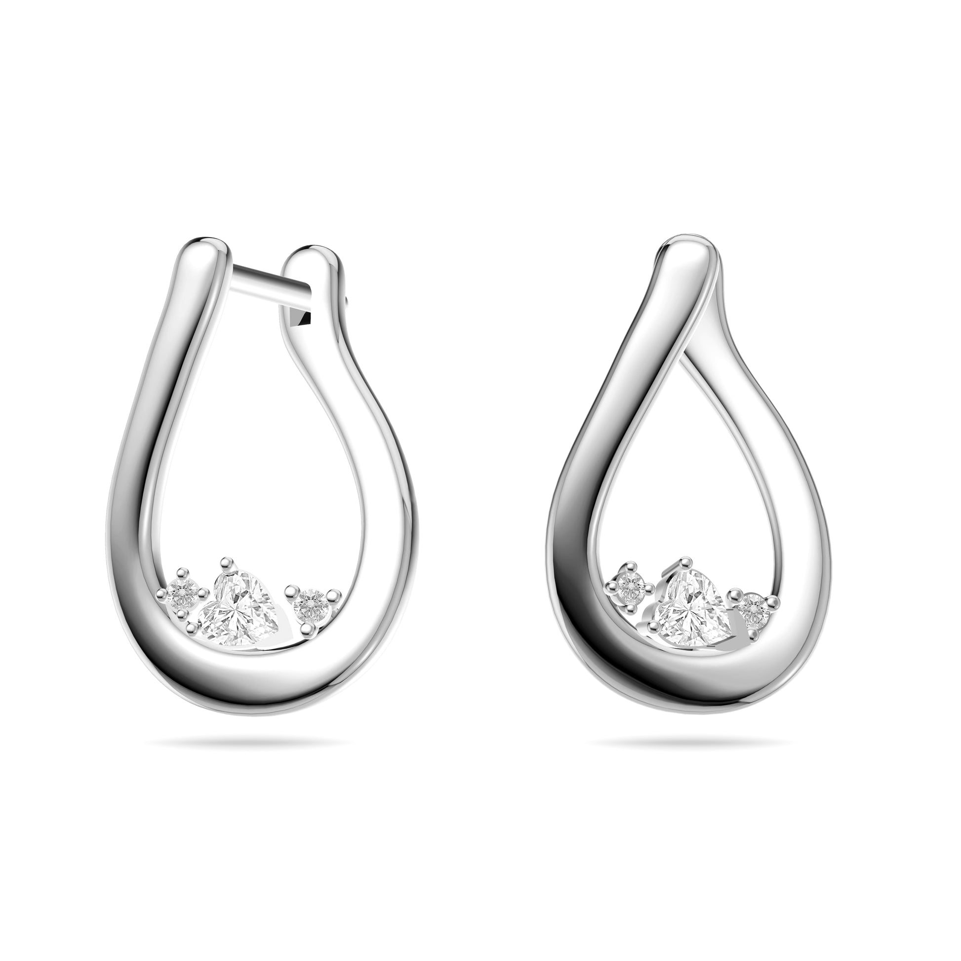 Diamond Heart Teardrop Earrings in 14K Gold