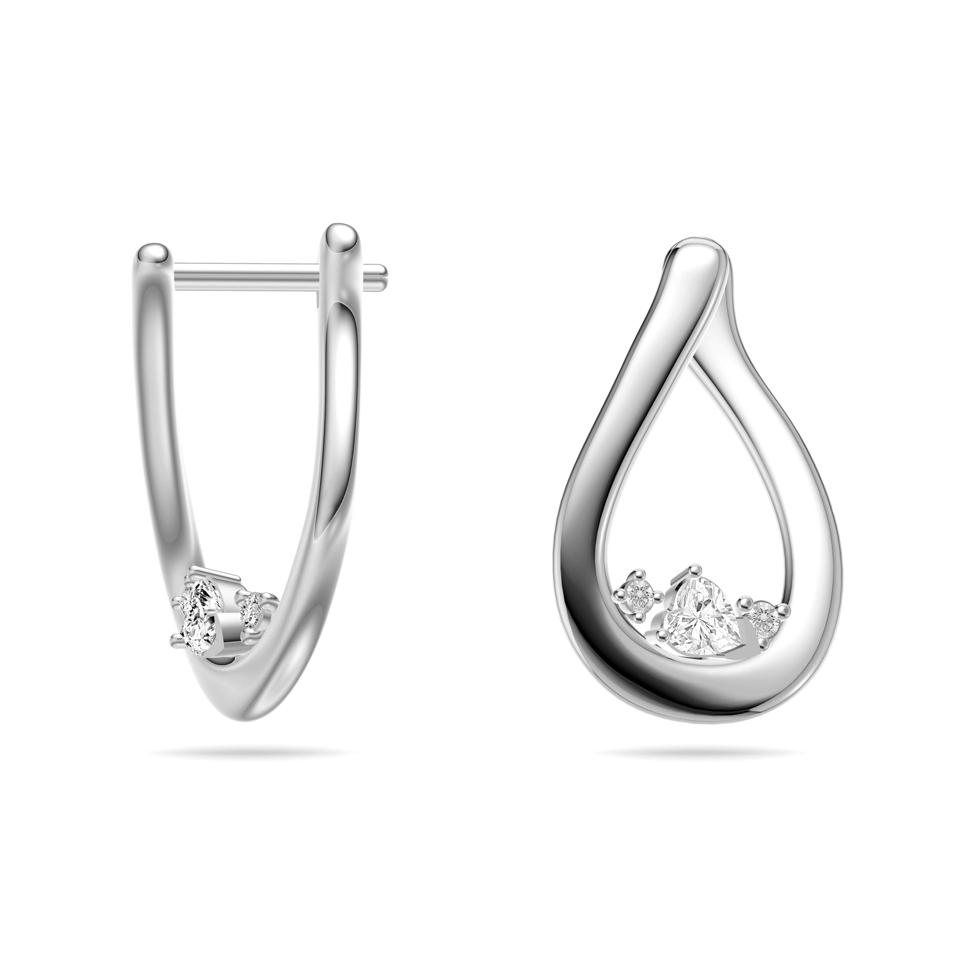 Diamond Heart Teardrop Earrings in 14K Gold