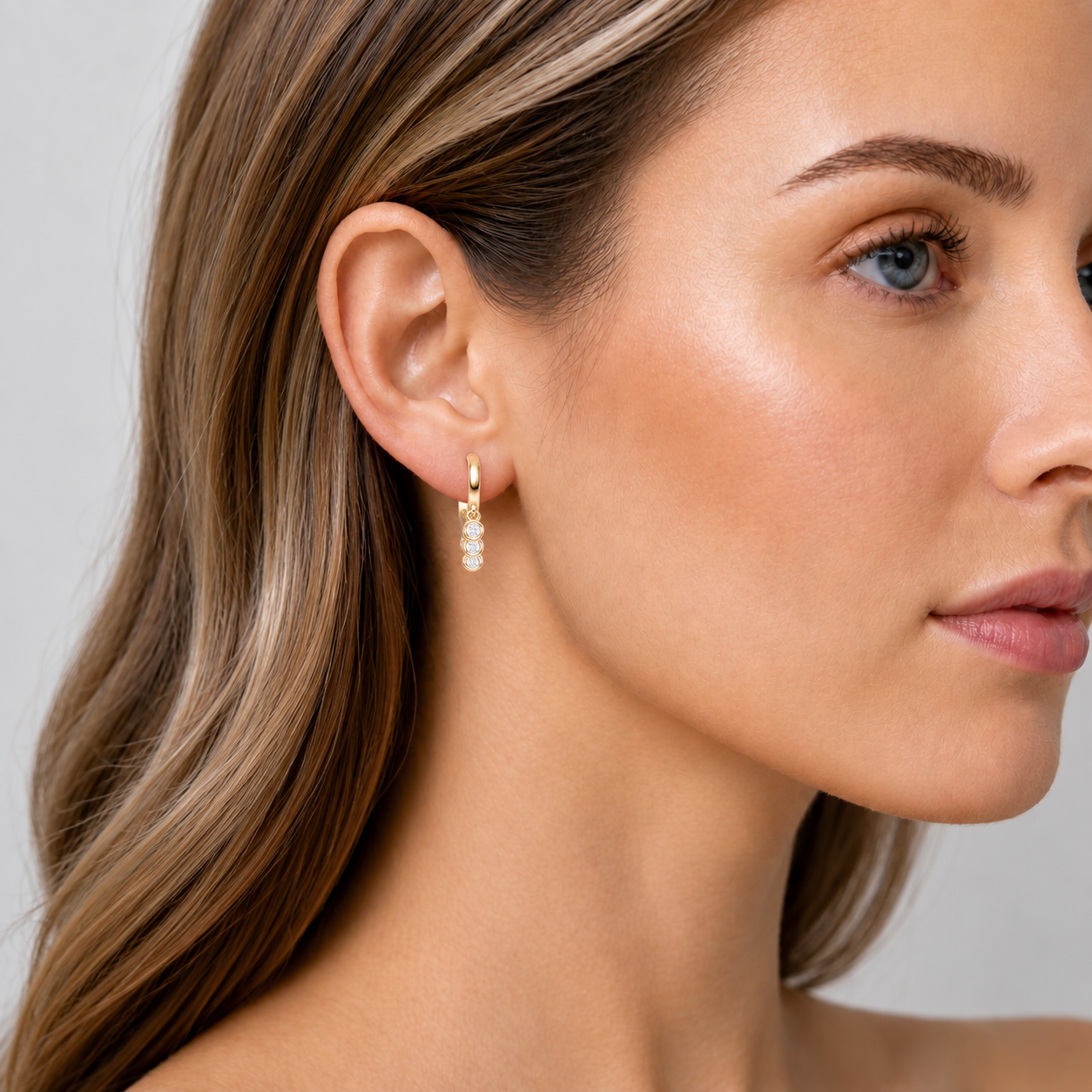 Diamond Triple Charm Earrings In 14K Gold
