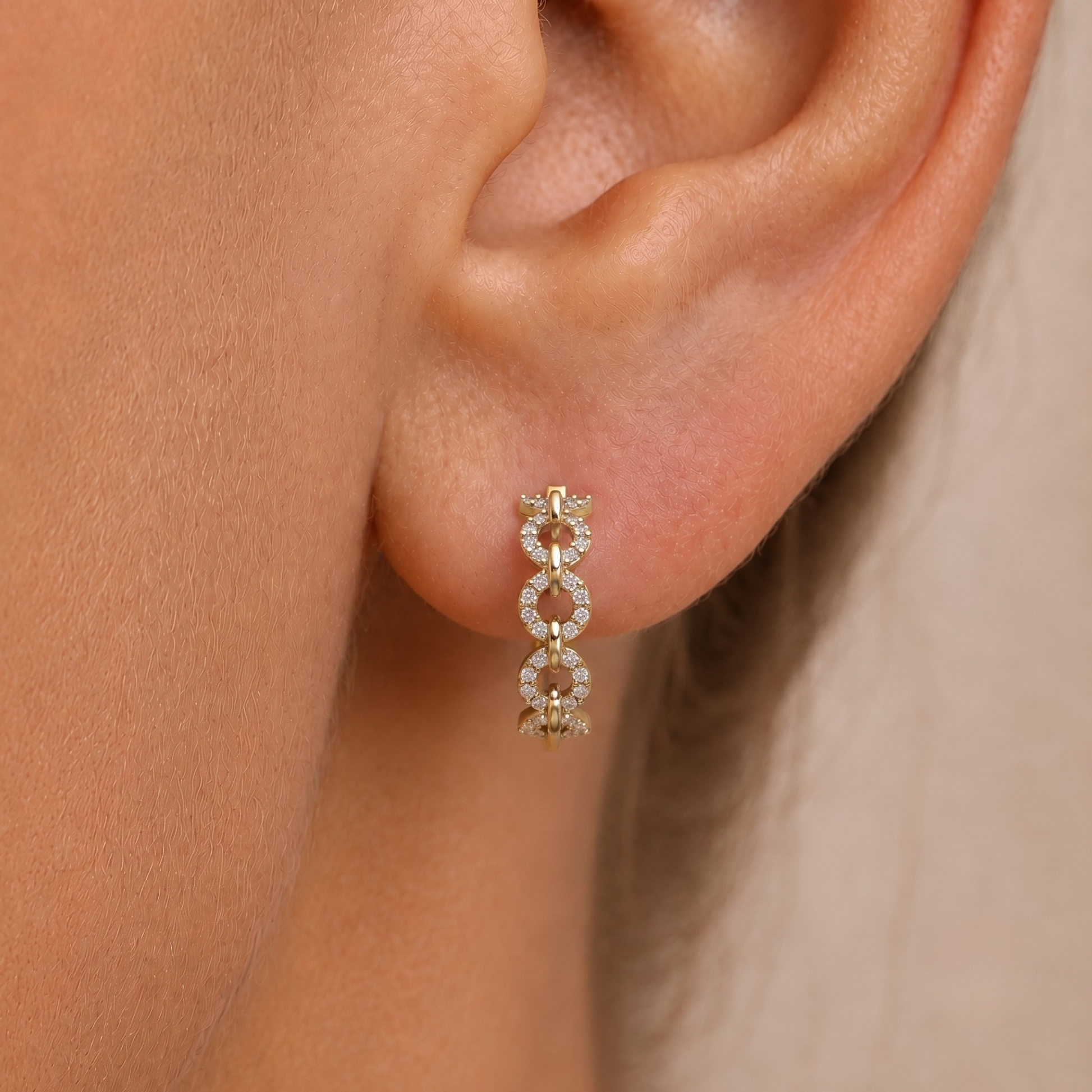 Diamond Link Hoop Earrings in 14K Gold