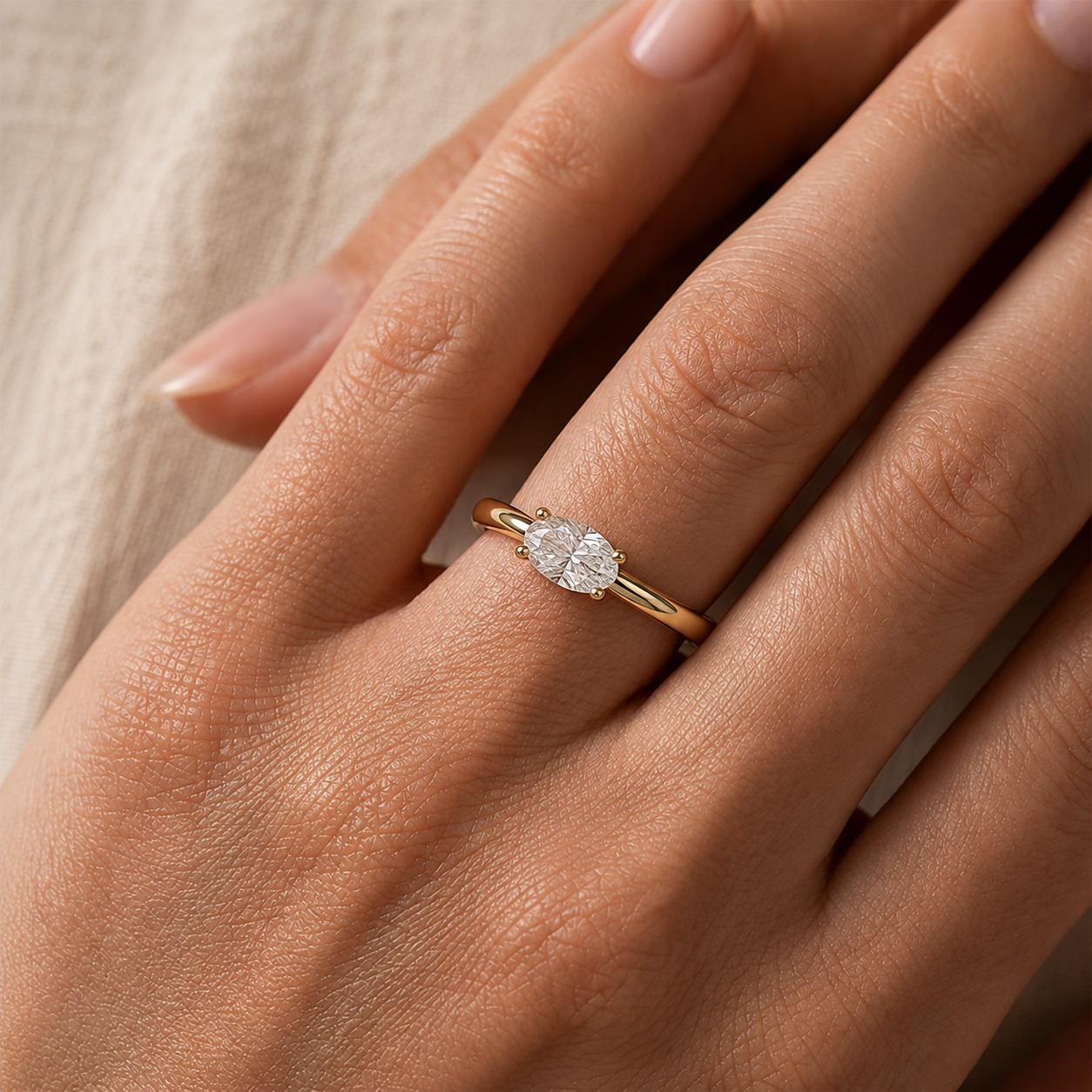 Diamond Oval Solitaire Ring in 14K Gold