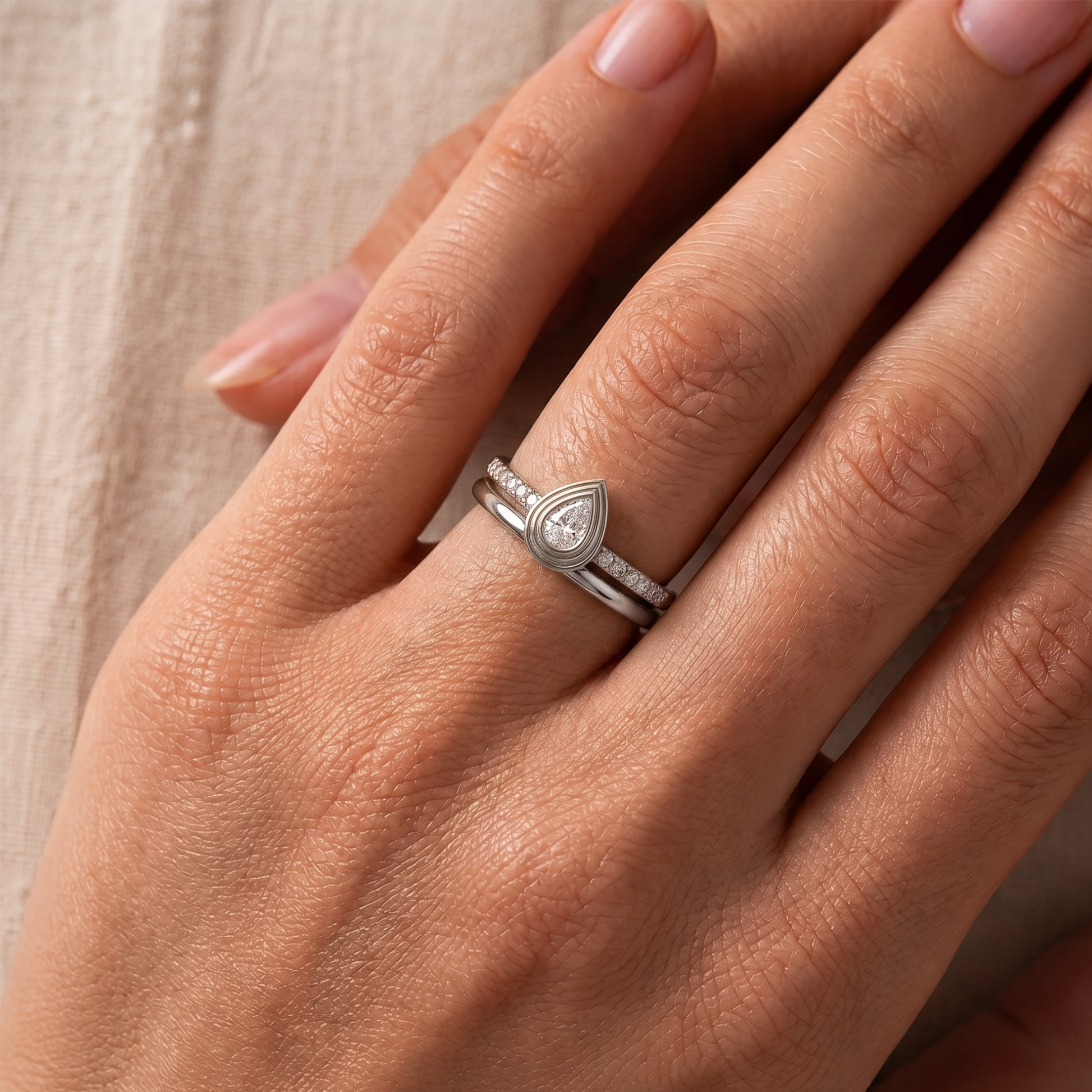 Diamond Pear-Shape Double Band Ring in 14K Gold