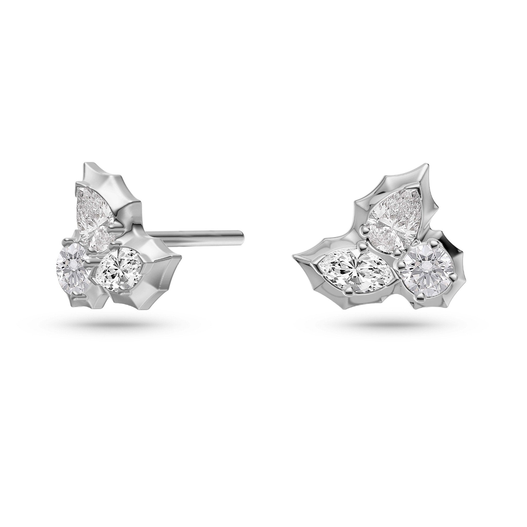 Diamond Petal Cluster Stud Earrings in 14K Gold