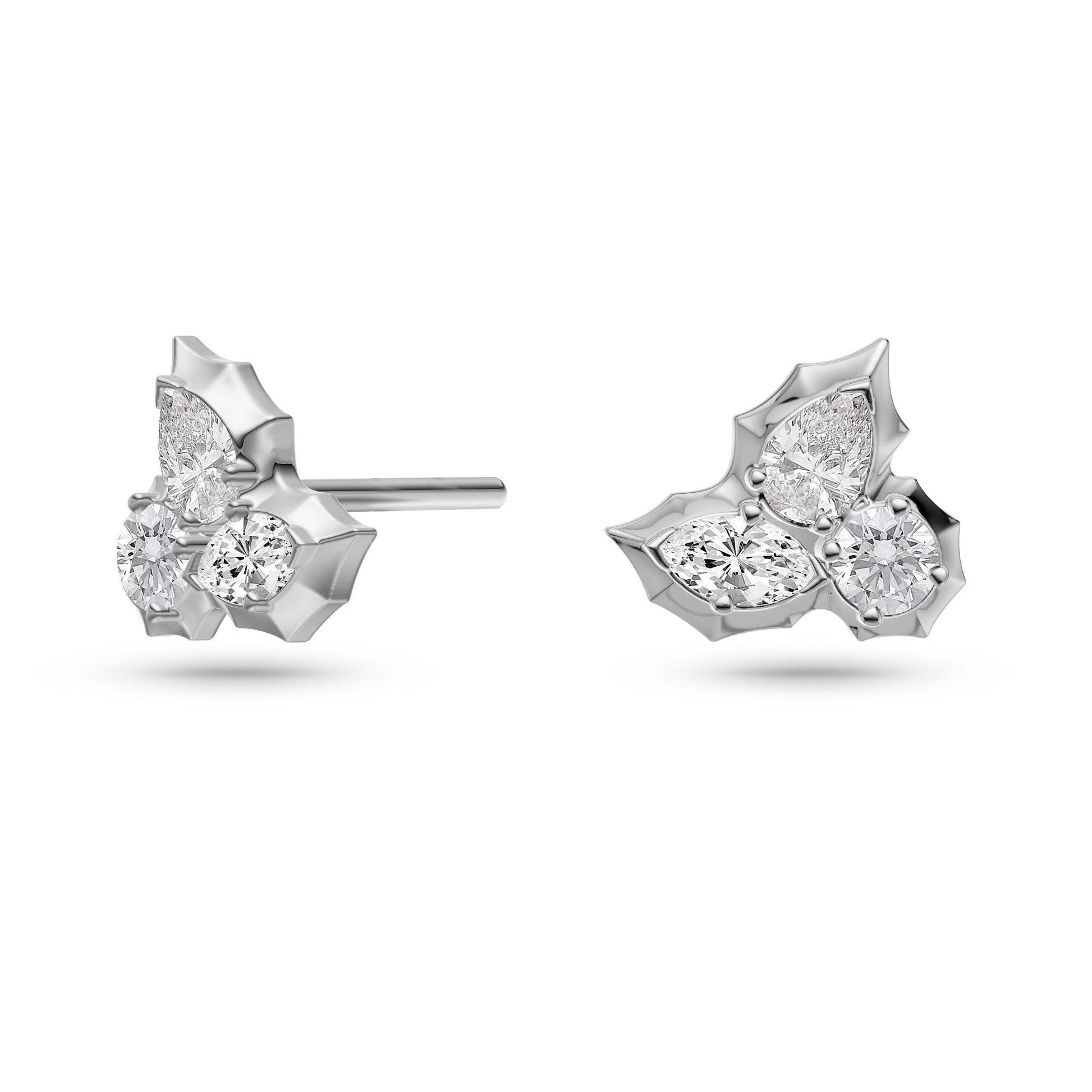 Diamond Petal Cluster Stud Earrings in 14K Gold