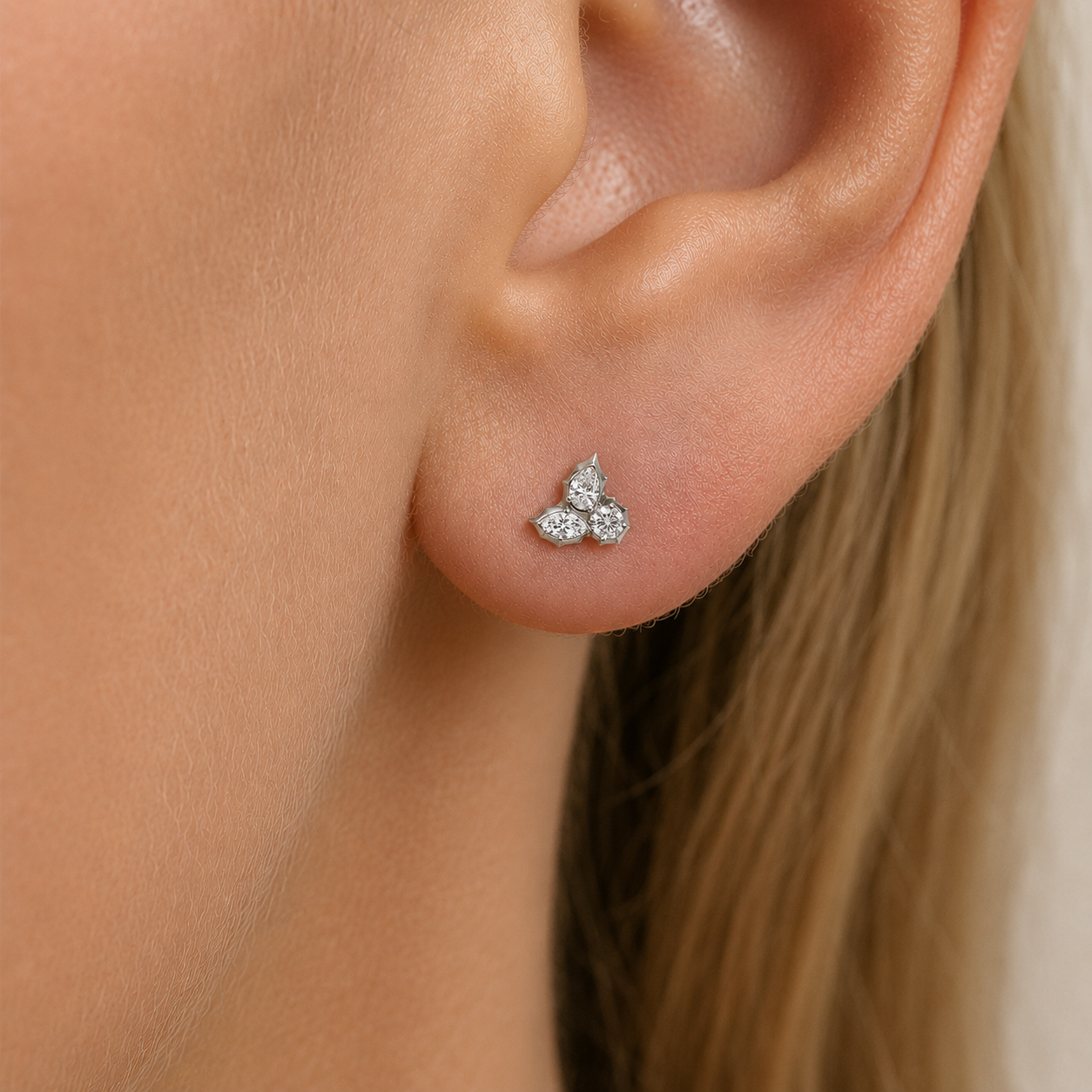 Diamond Petal Cluster Stud Earrings in 14K Gold