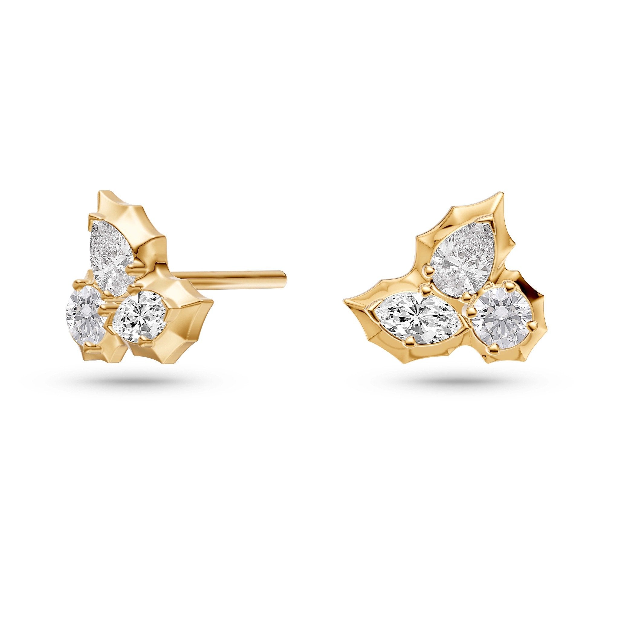 Diamond Petal Cluster Stud Earrings in 14K Gold