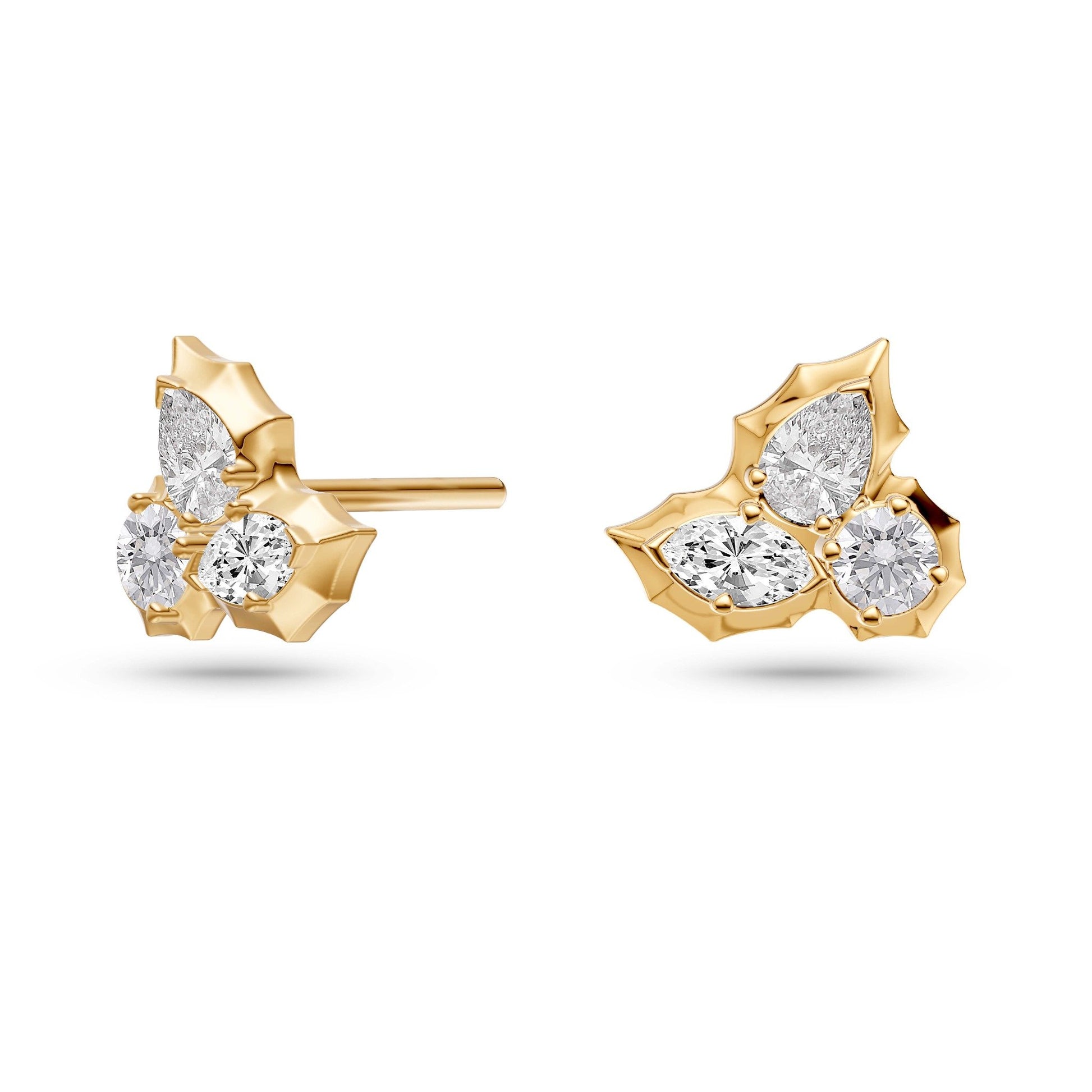 Diamond Petal Cluster Stud Earrings in 14K Gold