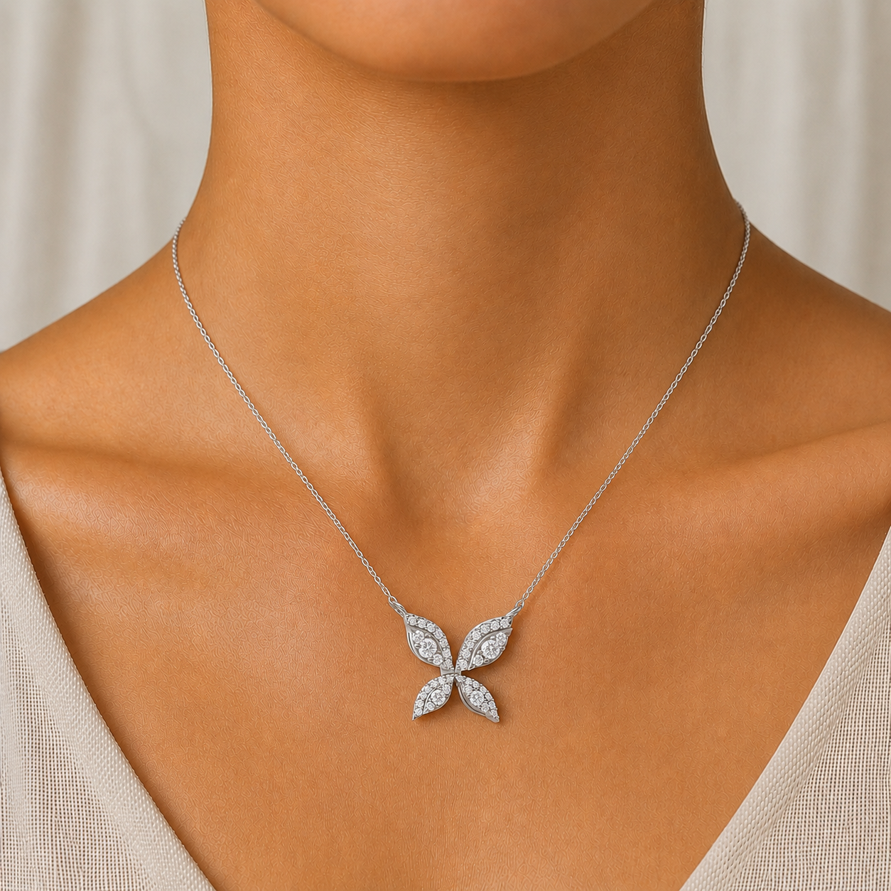 Diamond Petal Pendant Necklace in 14K Gold