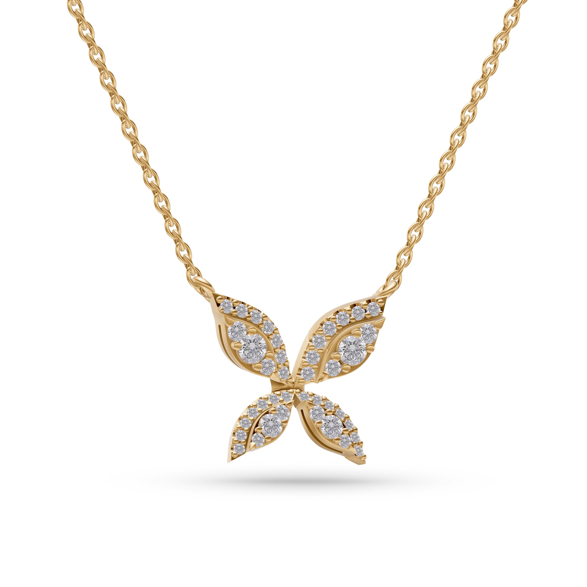 Diamond Petal Pendant Necklace in 14K Gold