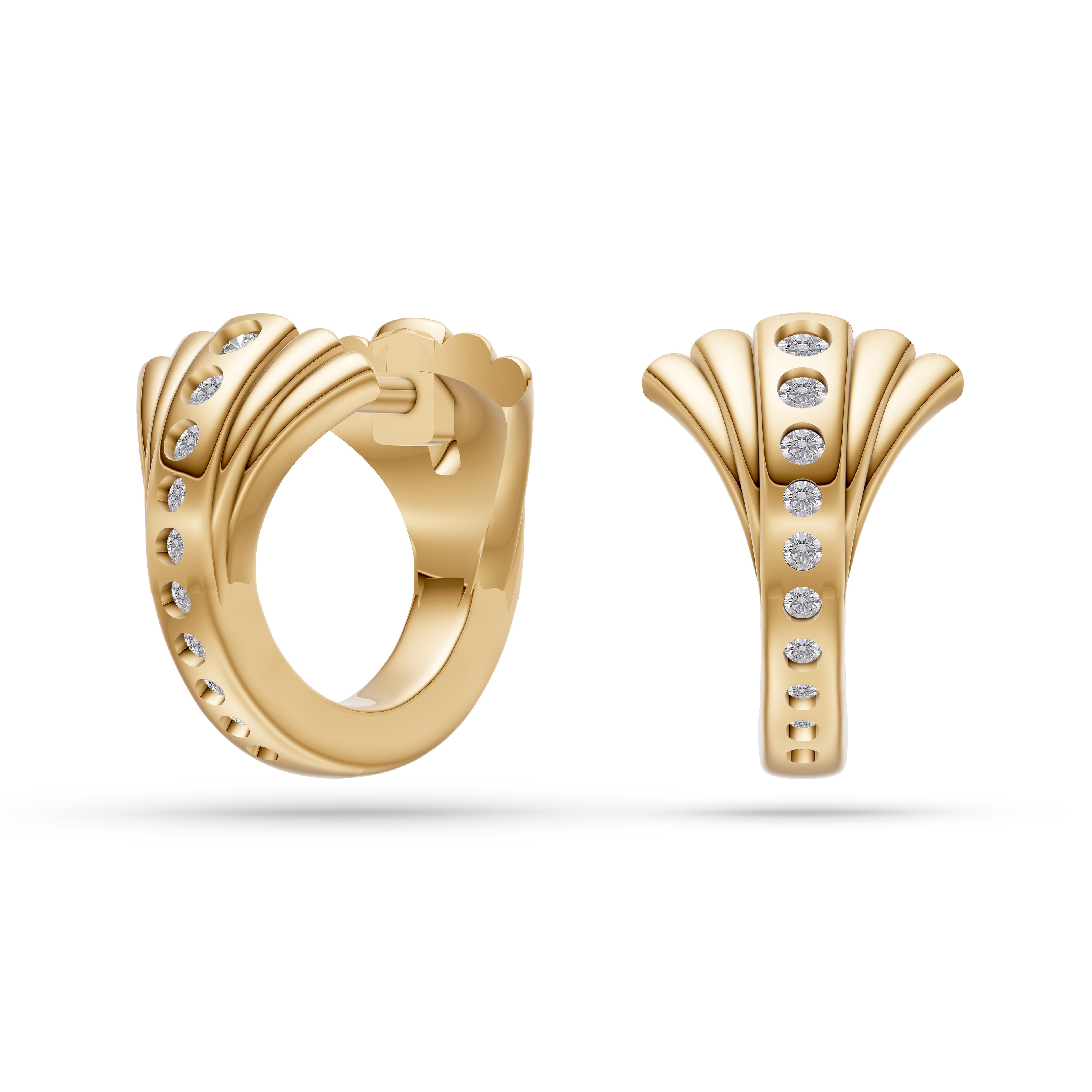 Diamond Studded Nature Inspired Earrings in 14K Gold
