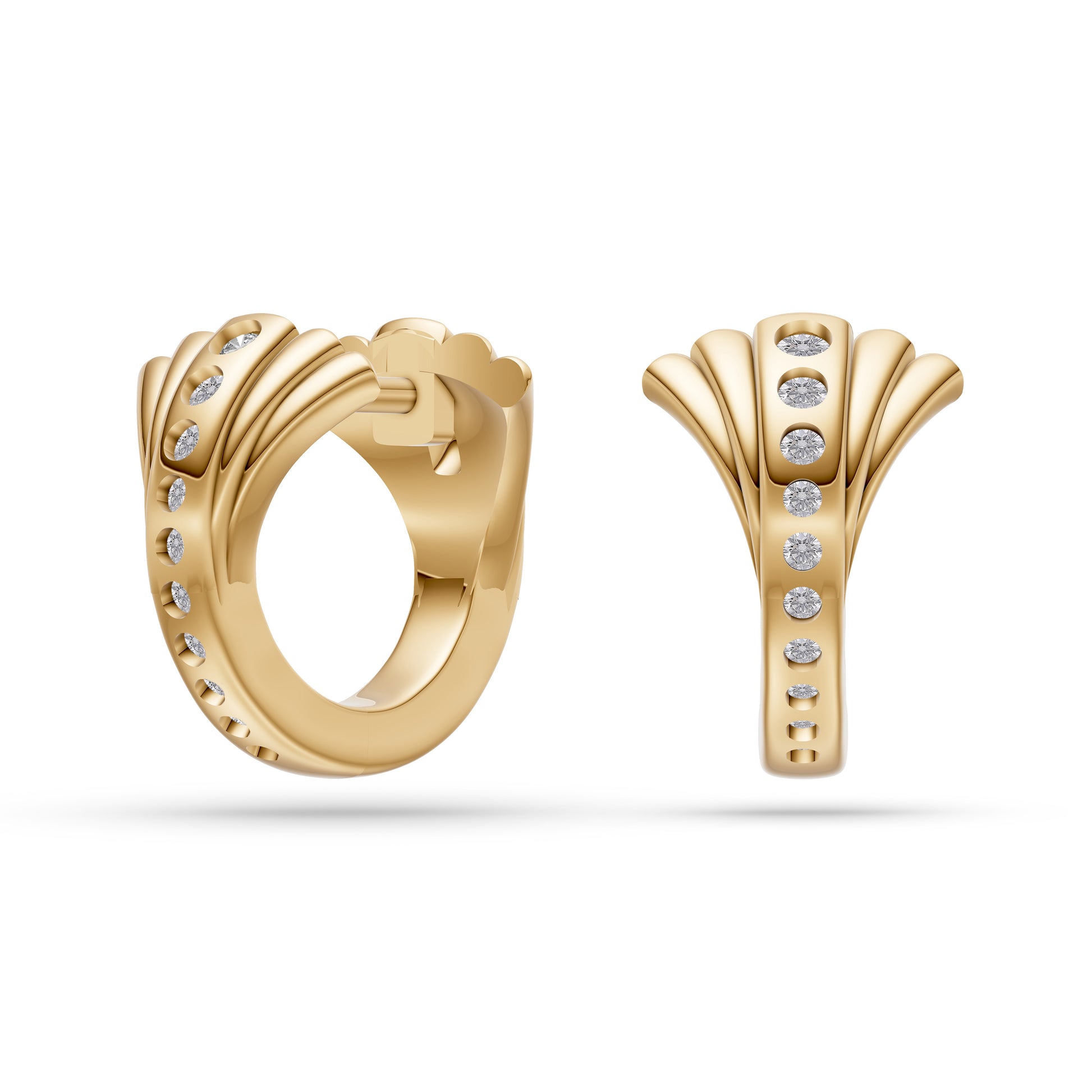 Diamond Studded Nature Inspired Earrings in 14K Gold