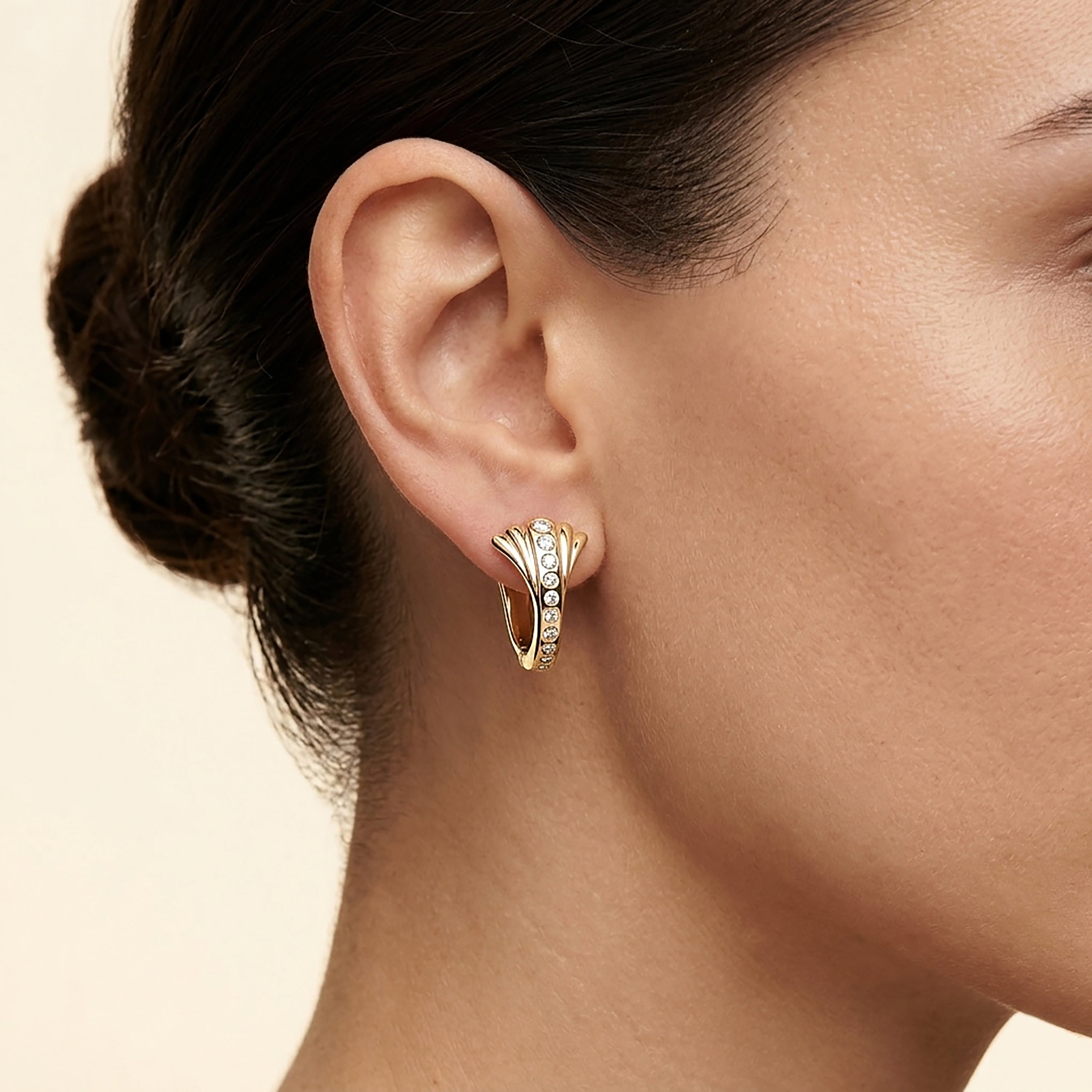 Diamond Studded Nature Inspired Earrings in 14K Gold