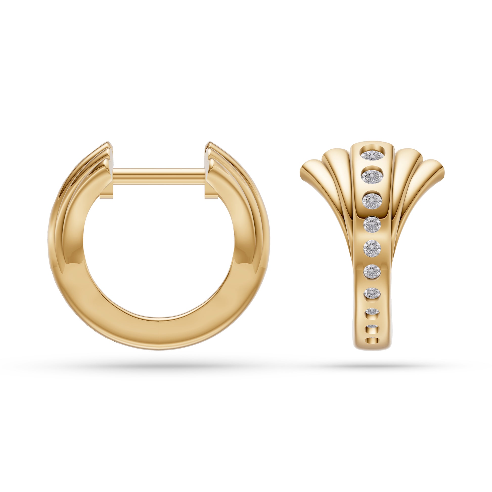 Diamond Studded Nature Inspired Earrings in 14K Gold