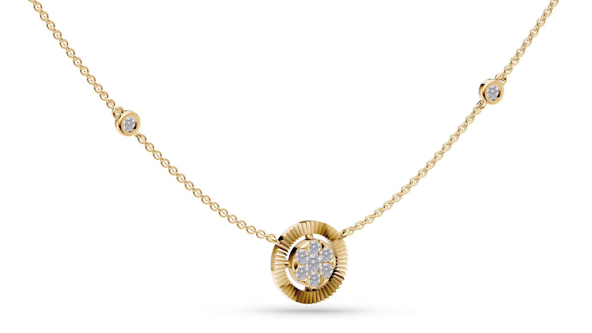 Diamond Sunburst Necklace in 14K Gold