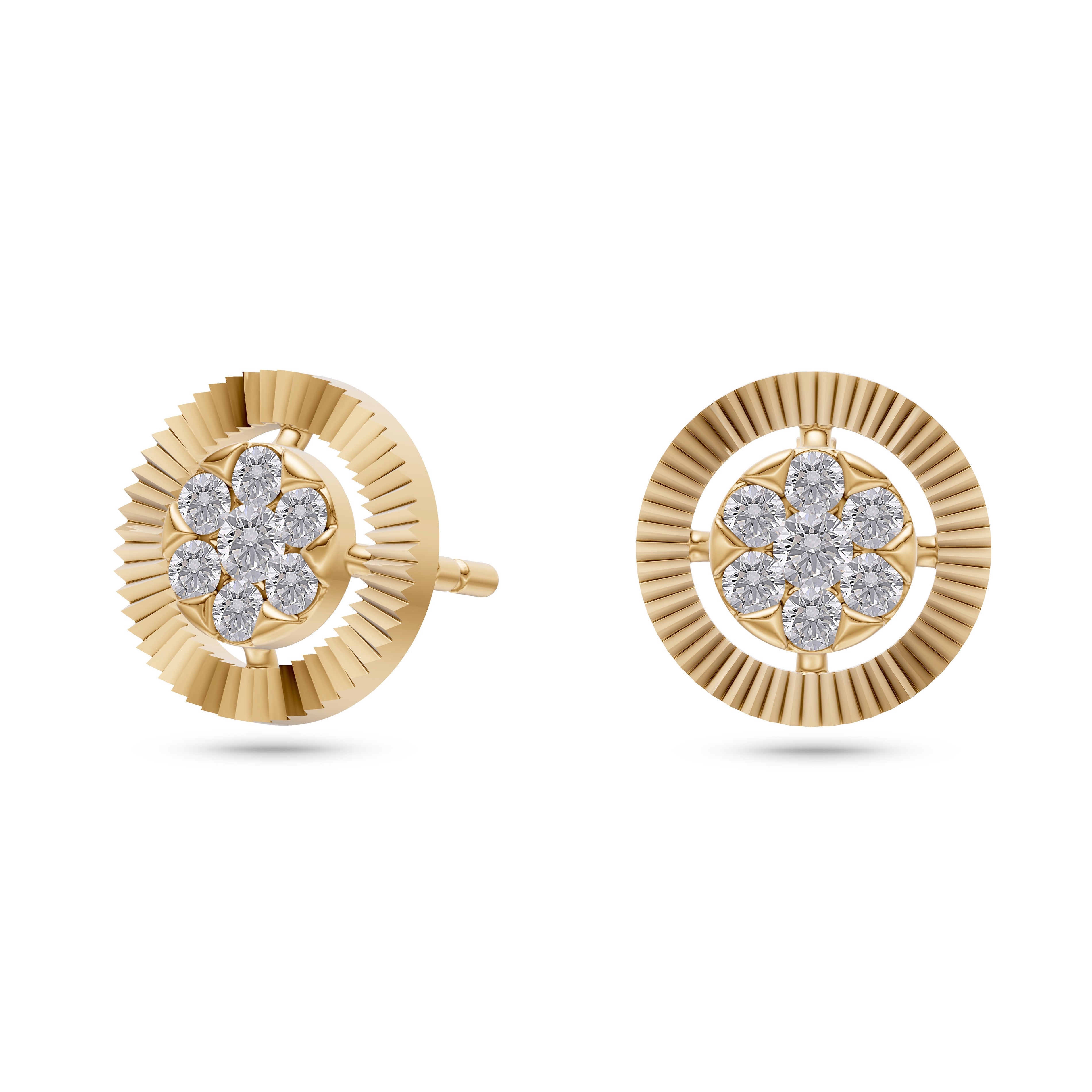 Diamond Sunburst Stud Earrings in 14K Gold