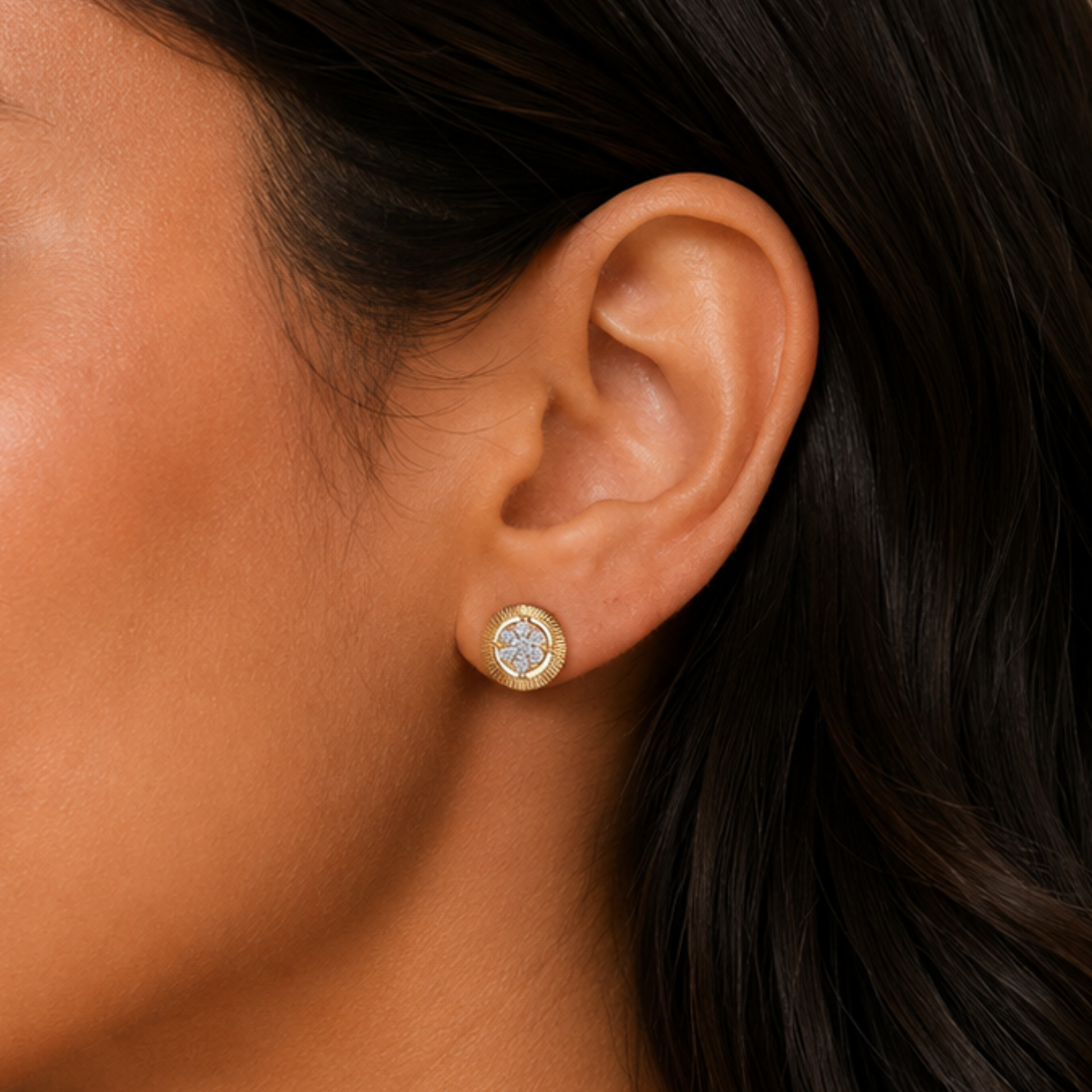 Diamond Sunburst Stud Earrings in 14K Gold