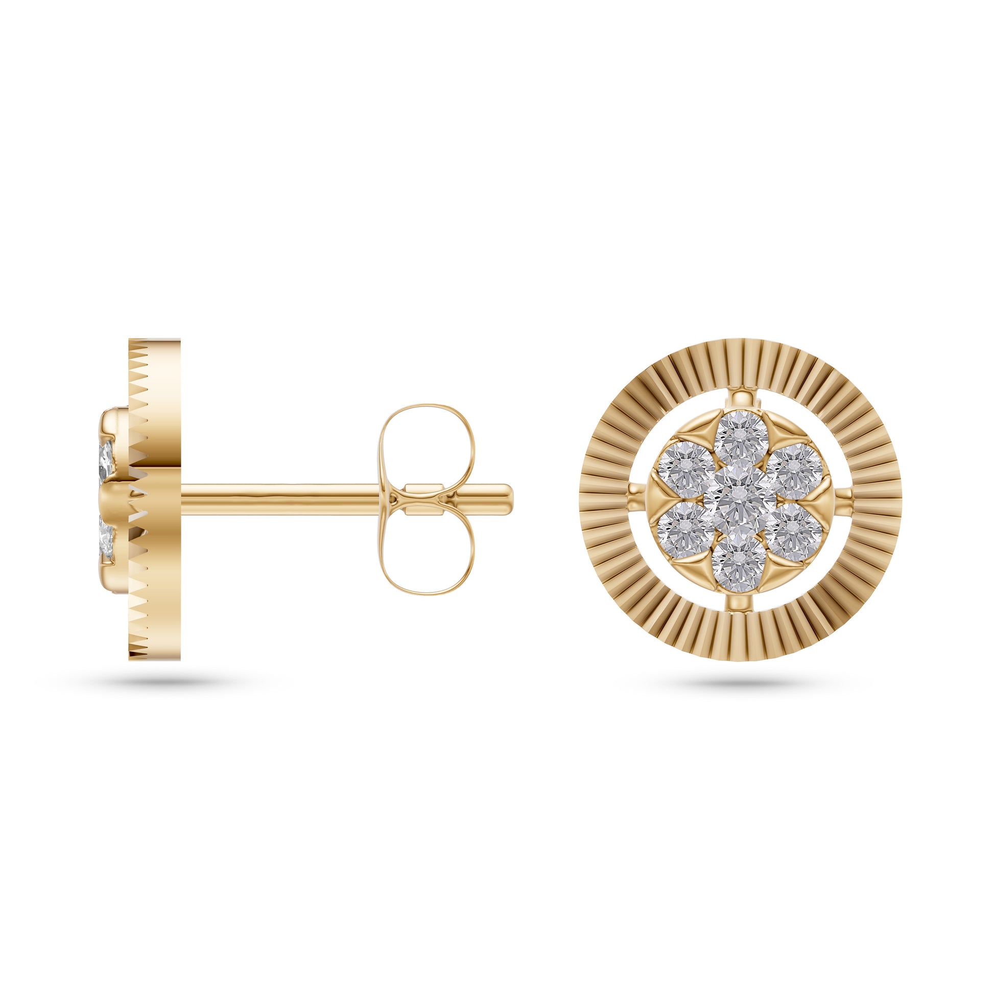 Diamond Sunburst Stud Earrings in 14K Gold