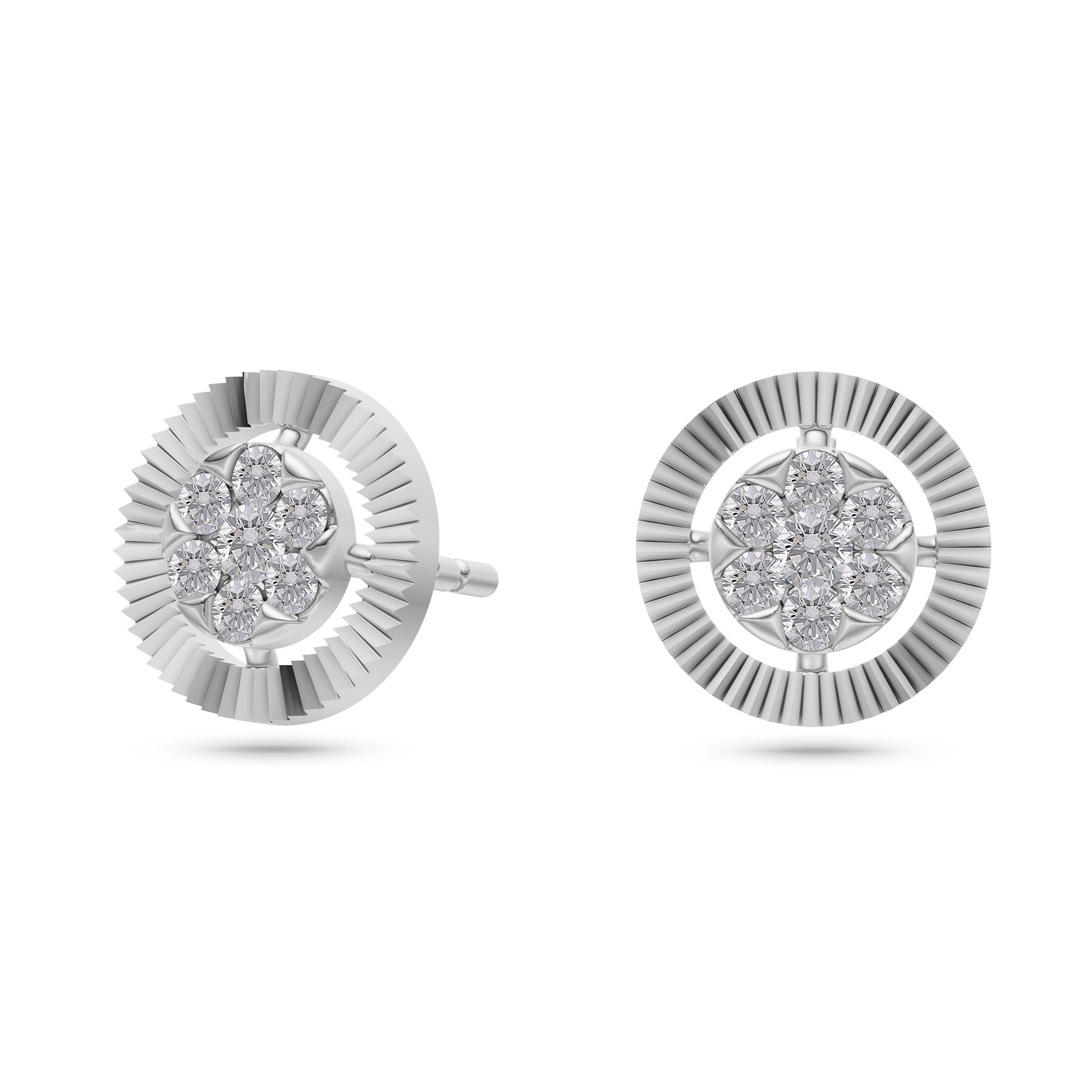 Diamond Sunburst Stud Earrings in 14K Gold