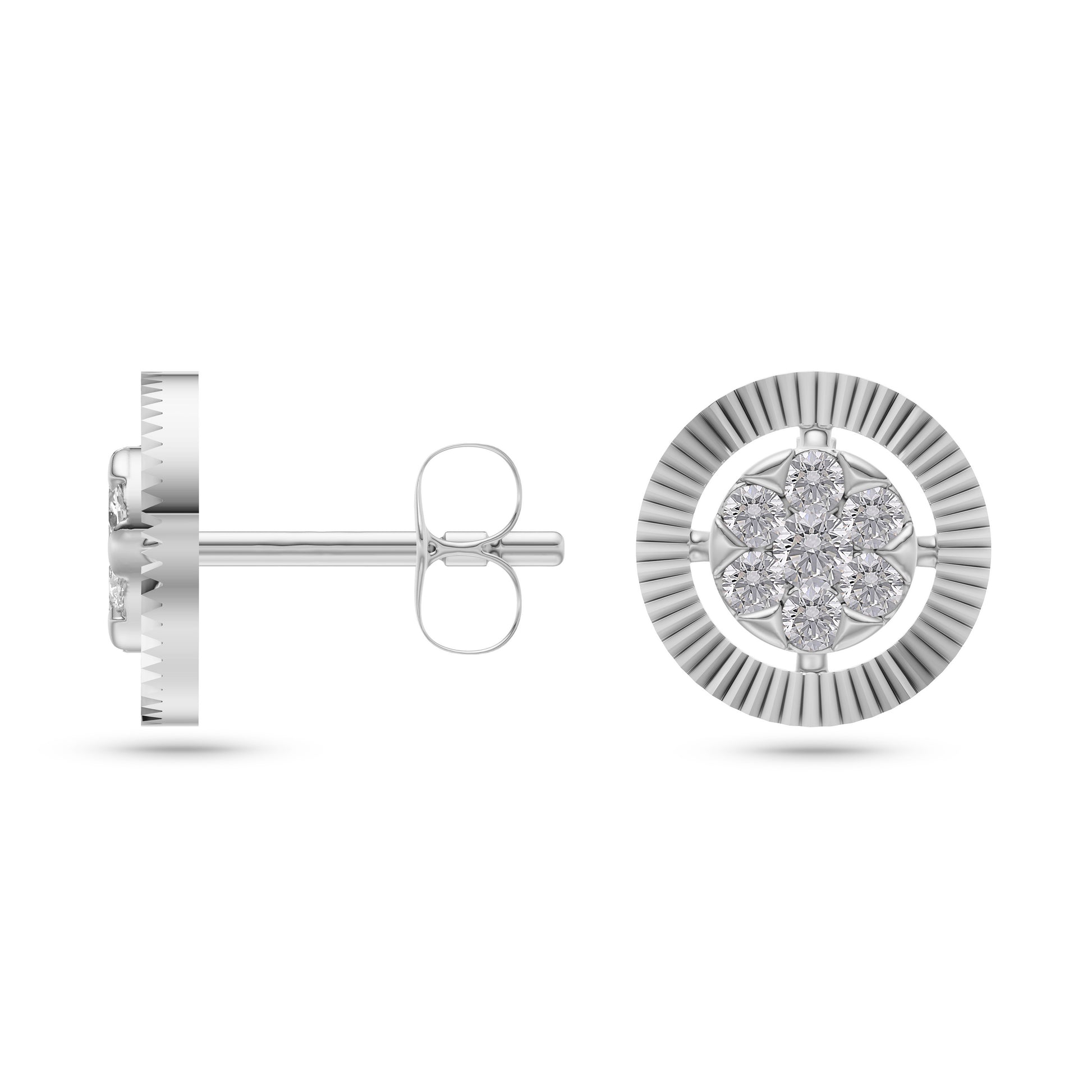 Diamond Sunburst Stud Earrings in 14K Gold