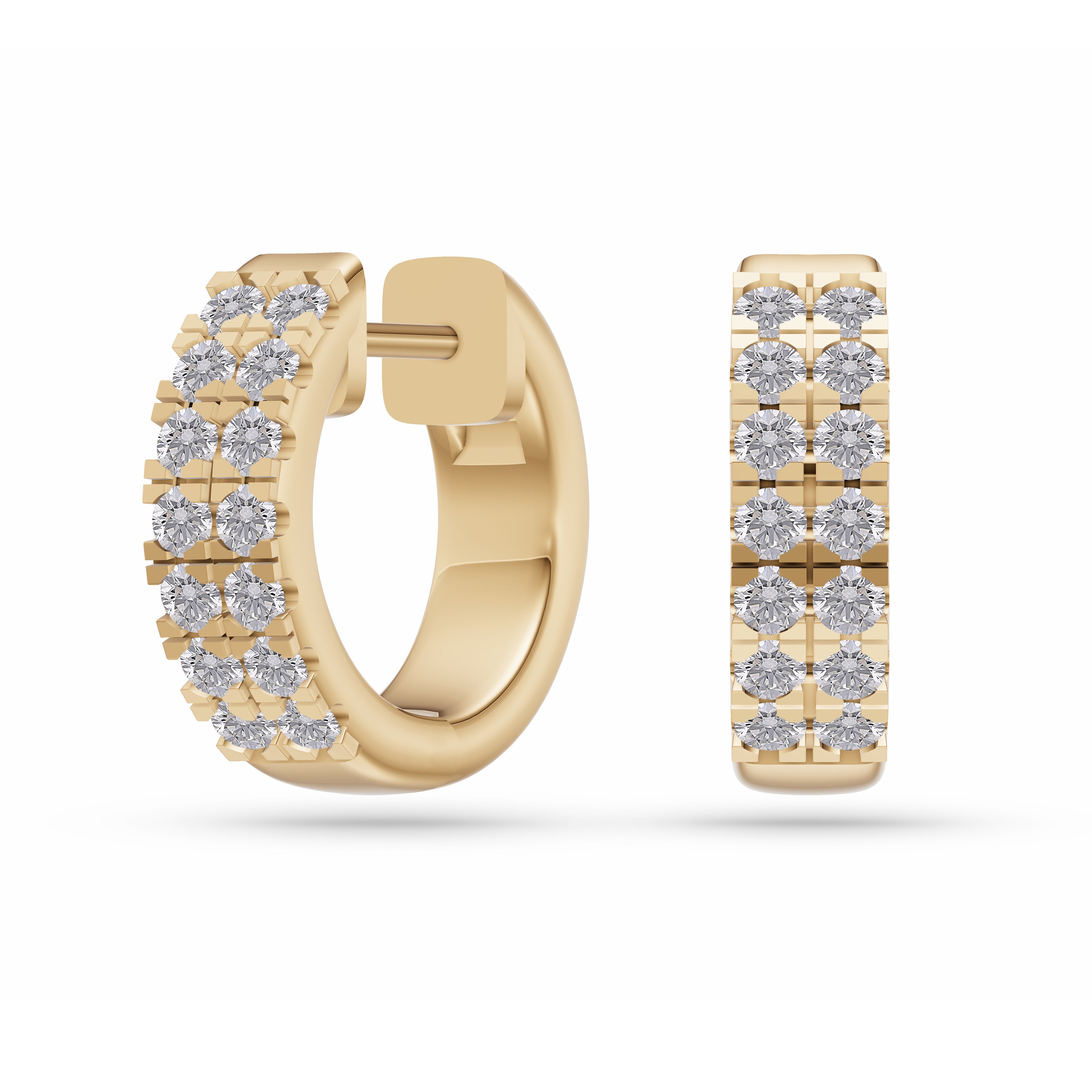 Double Row Diamond Huggie Earrings in 14K Gold