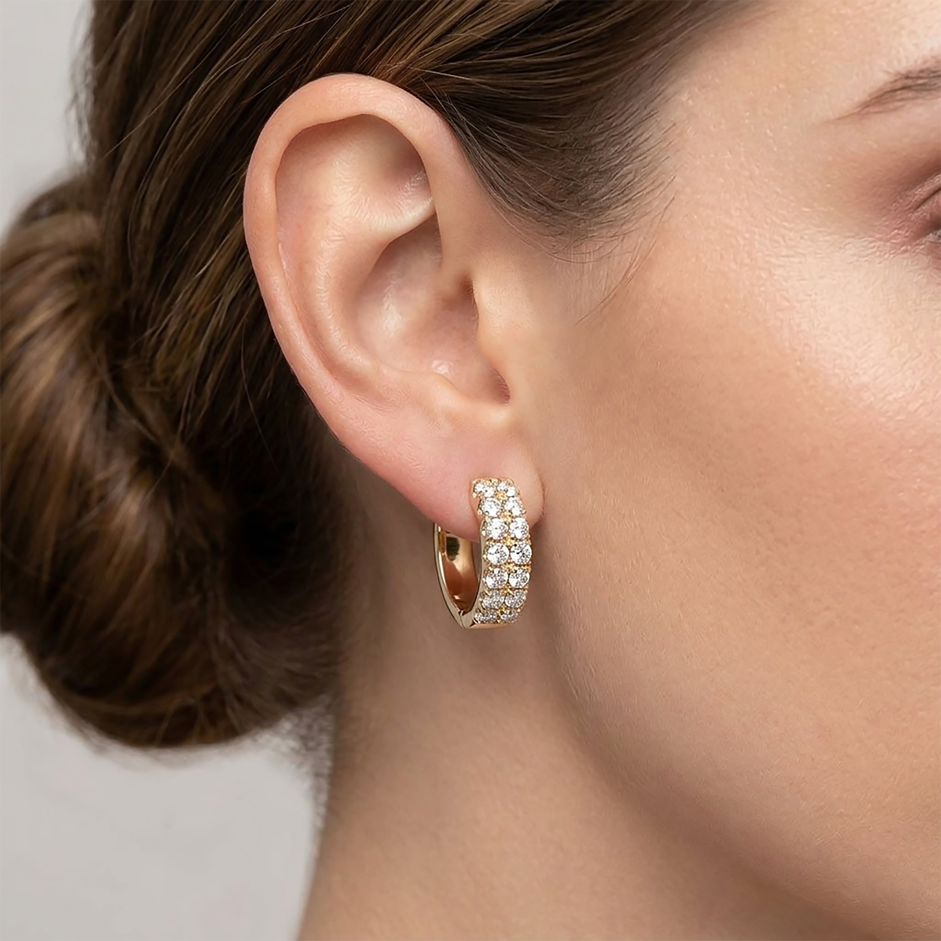 Double Row Diamond Huggie Earrings in 14K Gold