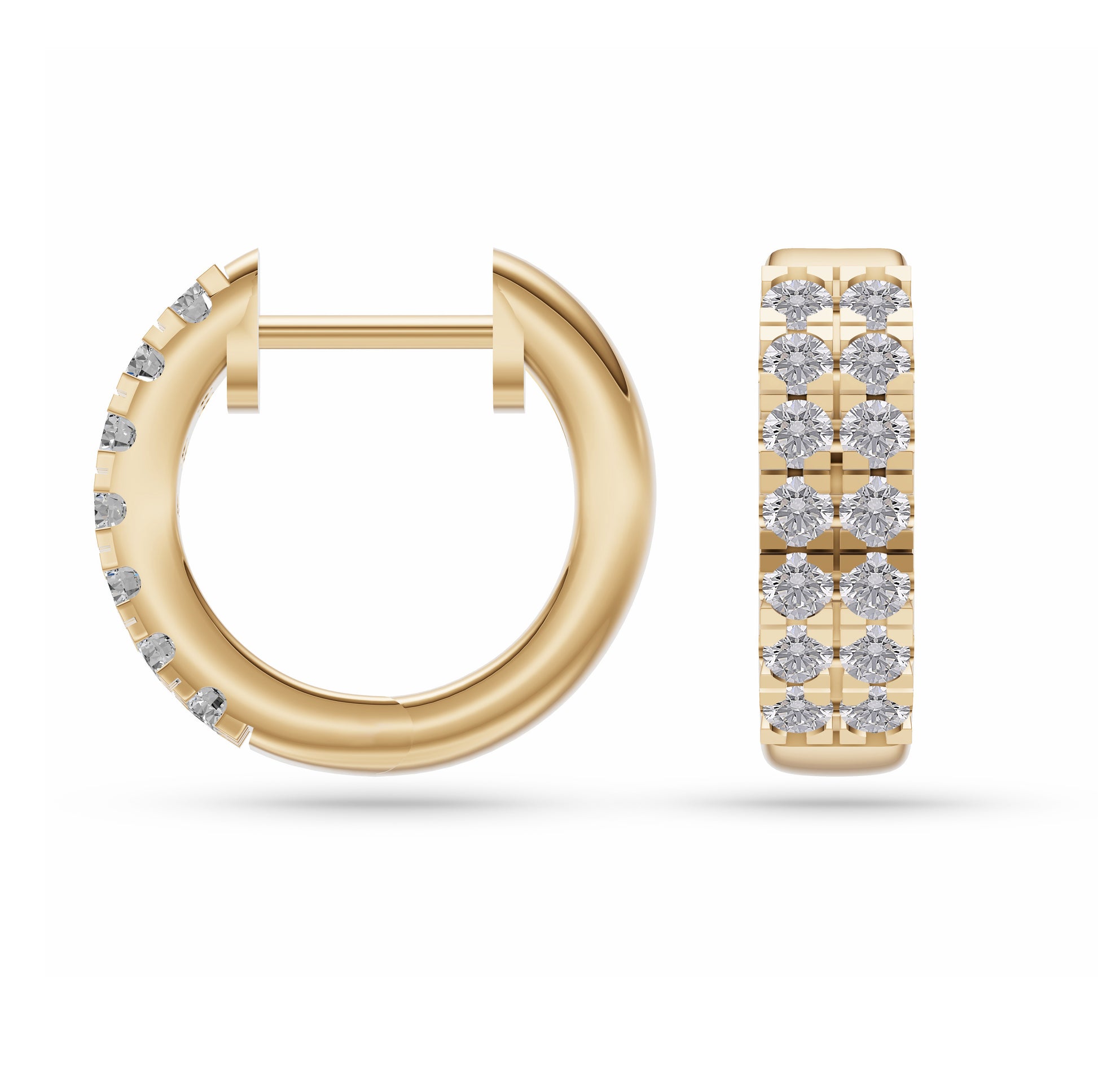 Double Row Diamond Huggie Earrings in 14K Gold