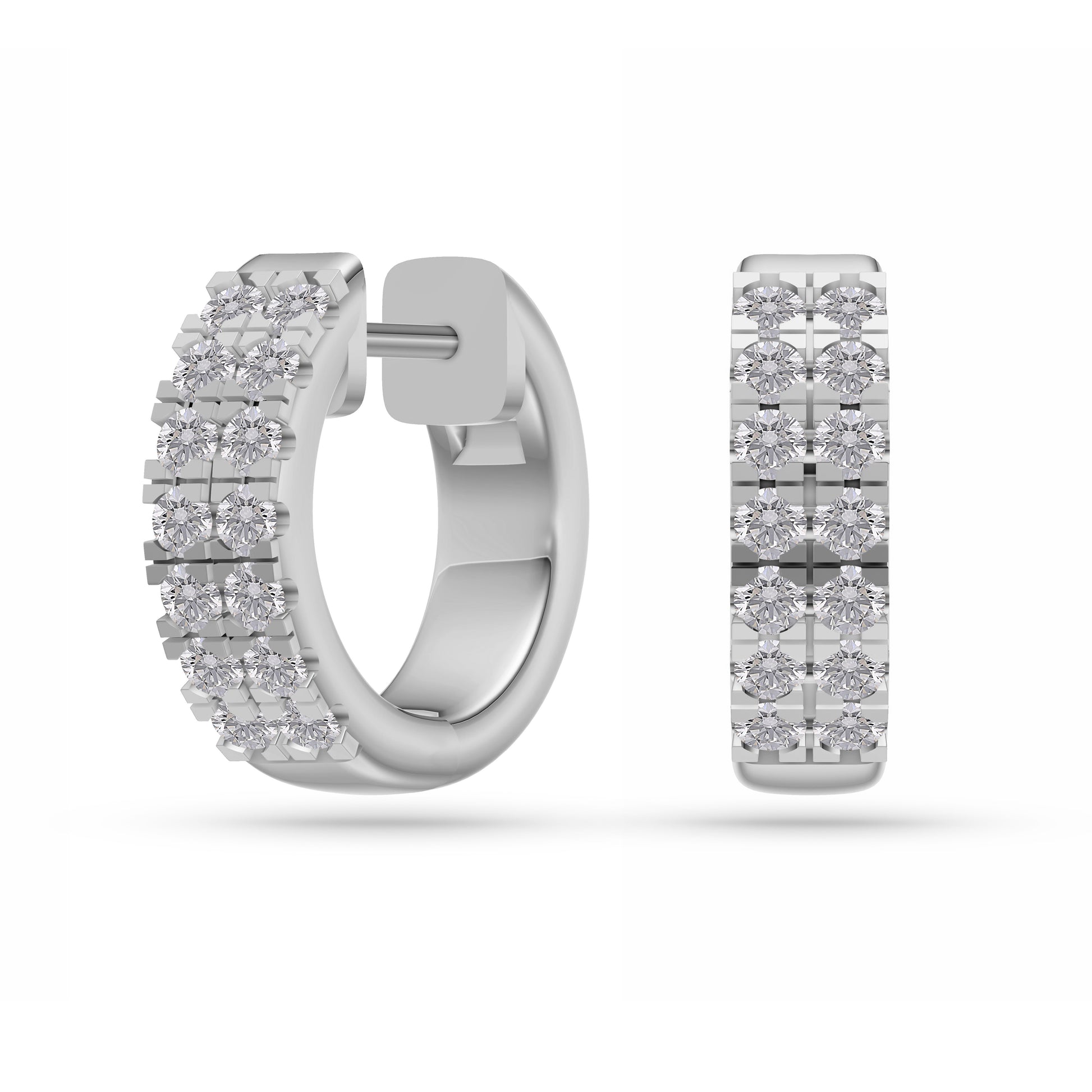 Double Row Diamond Huggie Earrings in 14K Gold