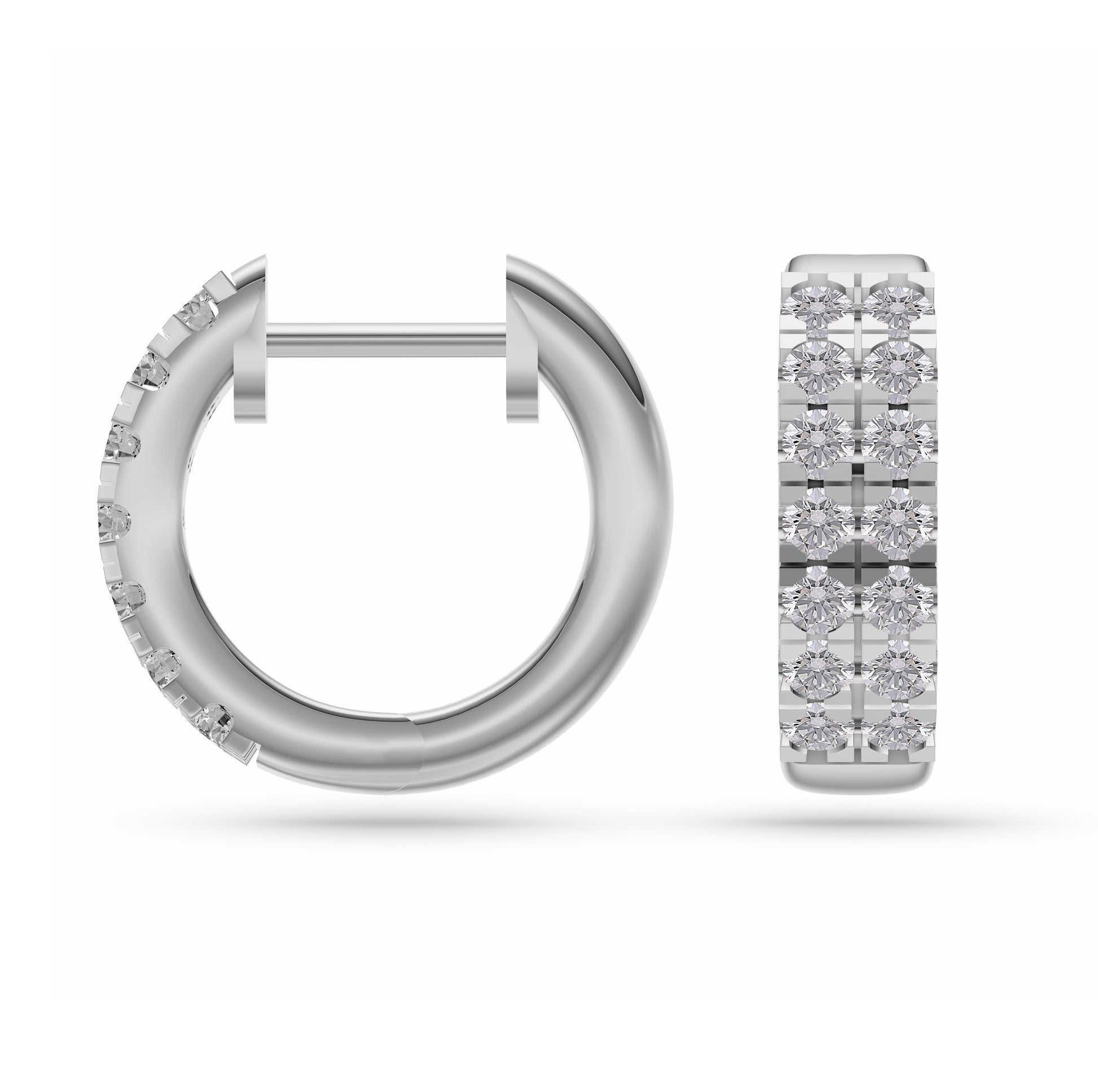 Double Row Diamond Huggie Earrings in 14K Gold