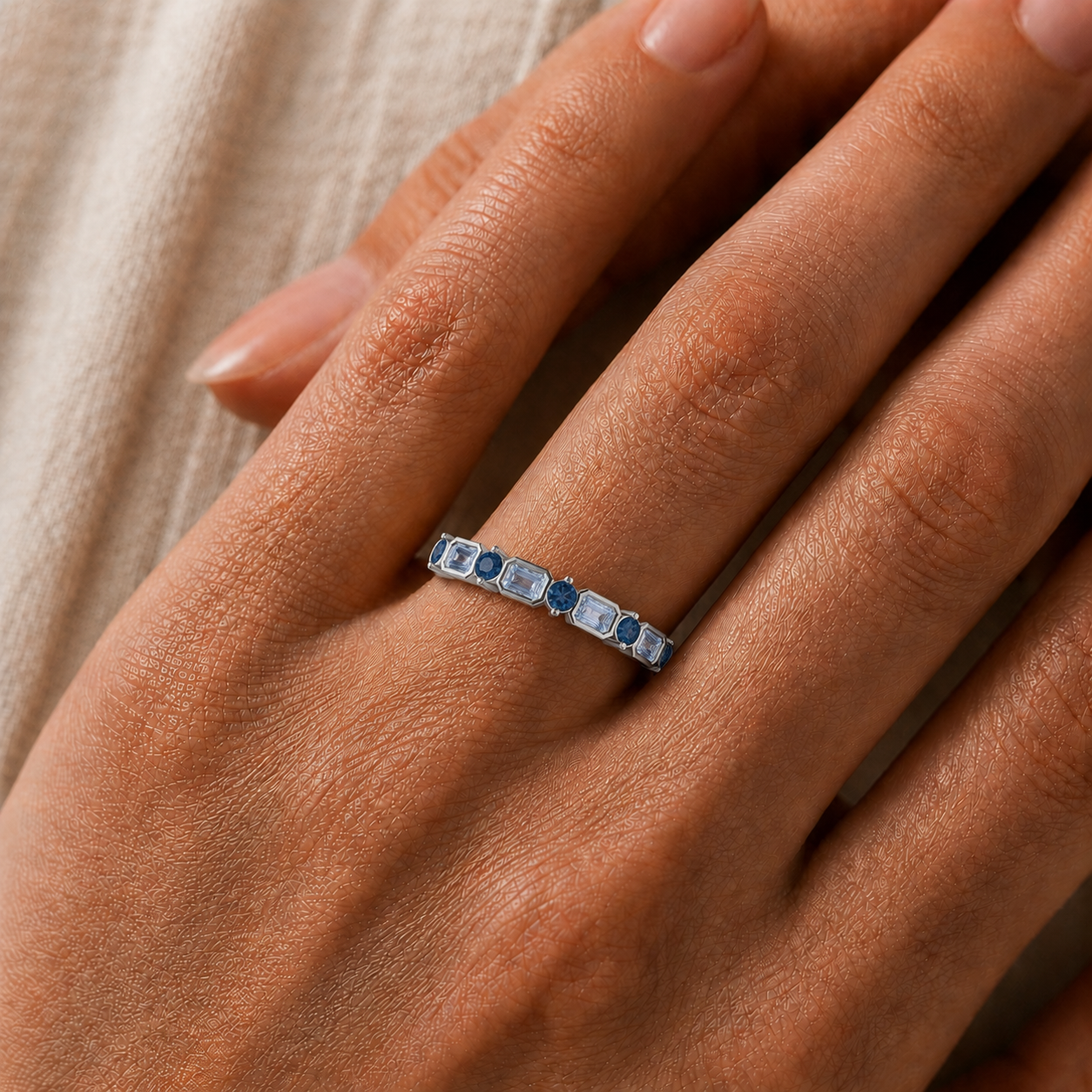 Elegant Aquamarine & Labradorite Gemstone Ring in 14K Gold