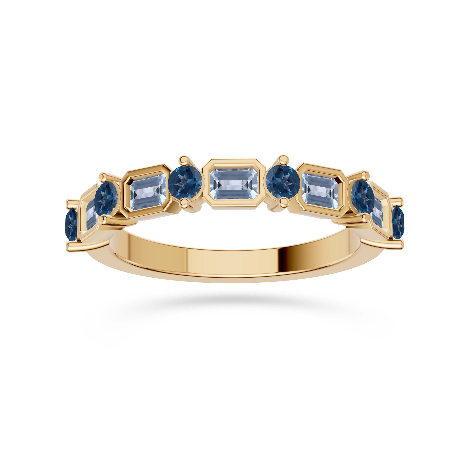 Elegant Aquamarine & Labradorite Gemstone Ring in 14K Gold