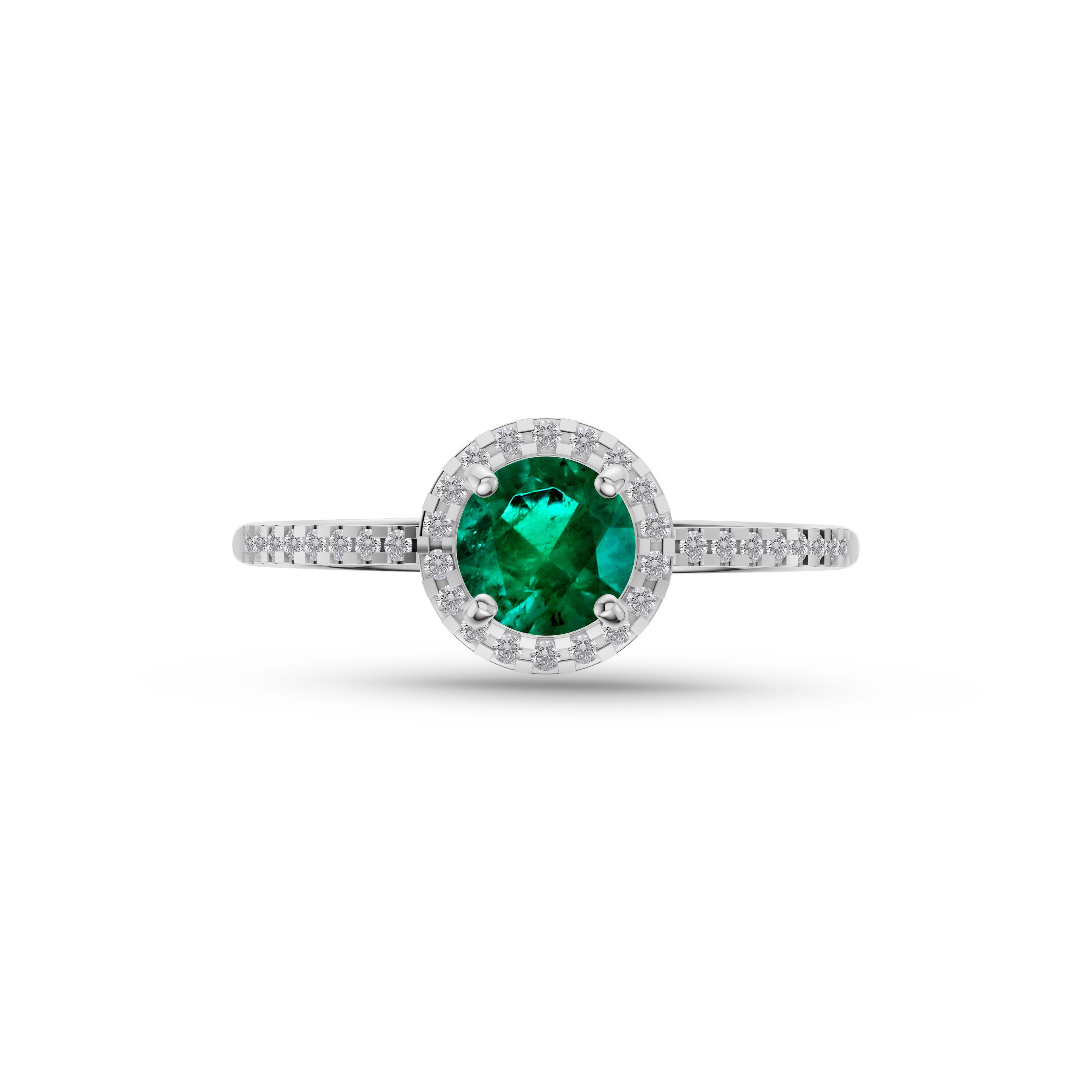 Emerald Round Solitaire Ring In 18K Gold