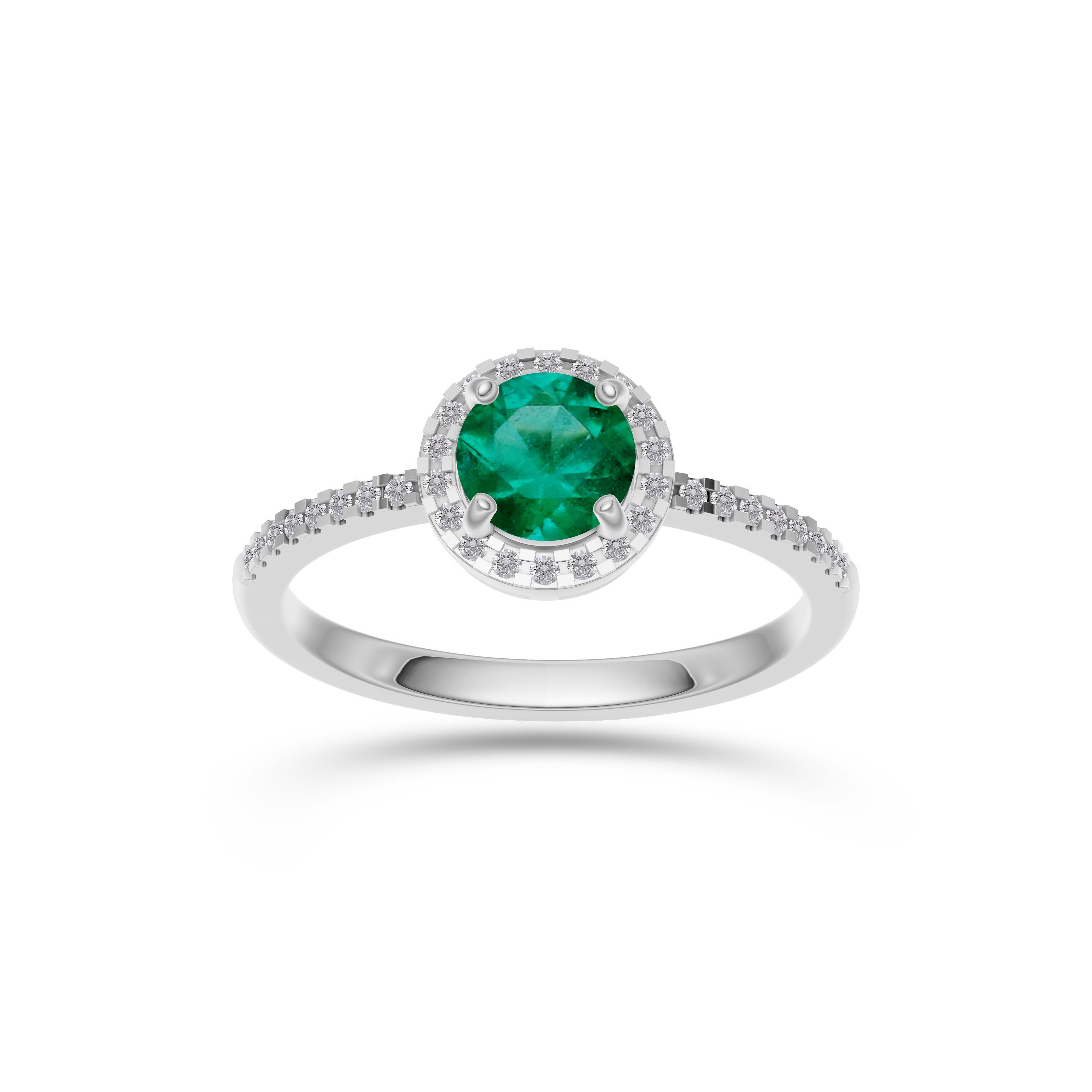 Emerald Round Solitaire Ring In 18K Gold