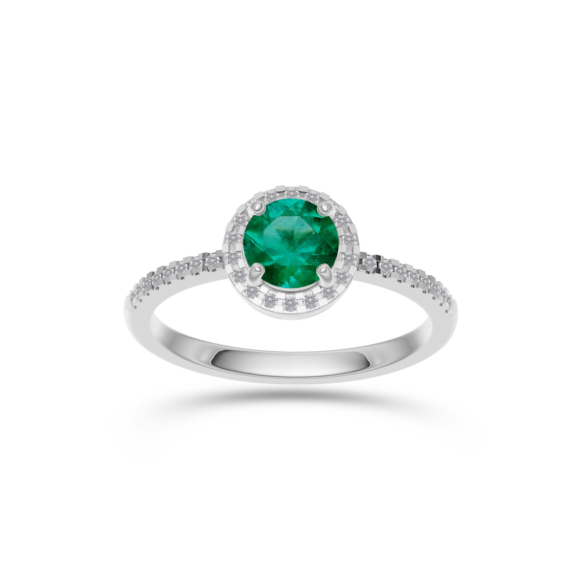 Emerald Round Solitaire Ring In 18K Gold