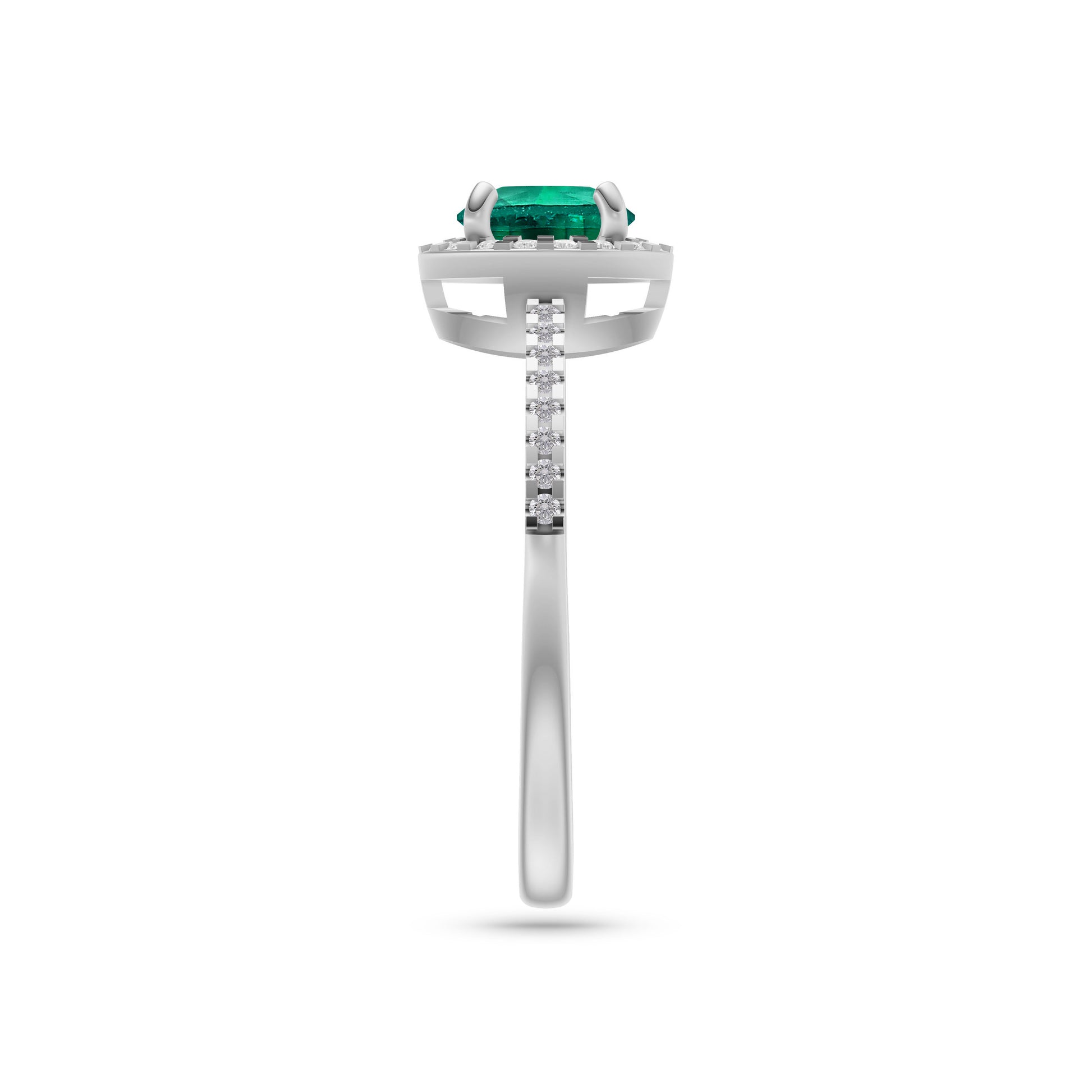 Emerald Round Solitaire Ring In 18K Gold